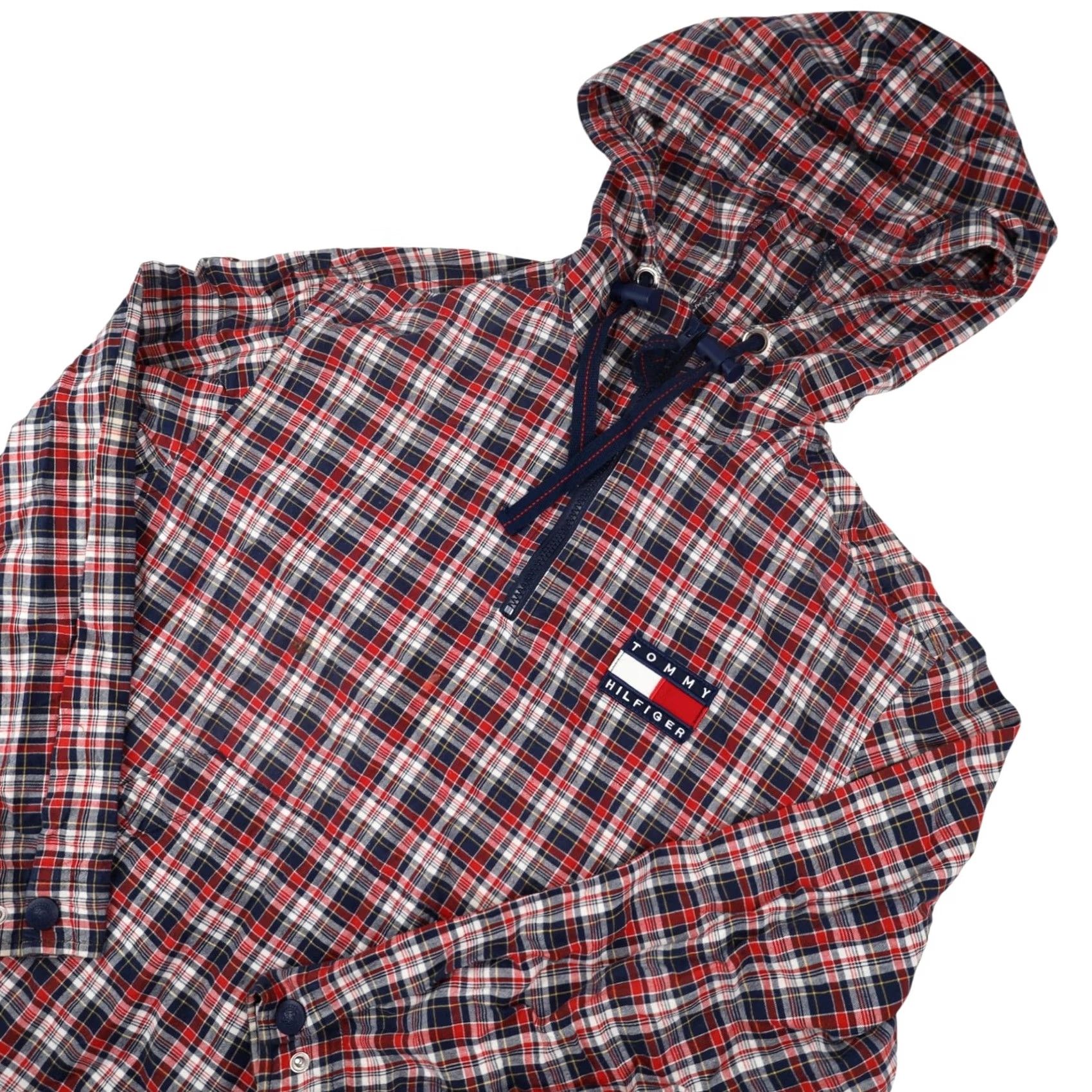 Tommy Hilfiger VINTAGE 90S Tommy Hilfiger Plaid Pullover Hoodie Mens M Red Logo Patch Hoodie Size US M / EU 48-50 / 2 - 2 Thumbnail