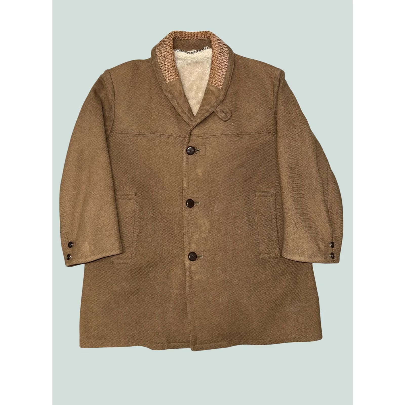 Vintage Great Western Coat Mens 44 Brown Wool Tweed Faux Fur Lined 1950s, Men's