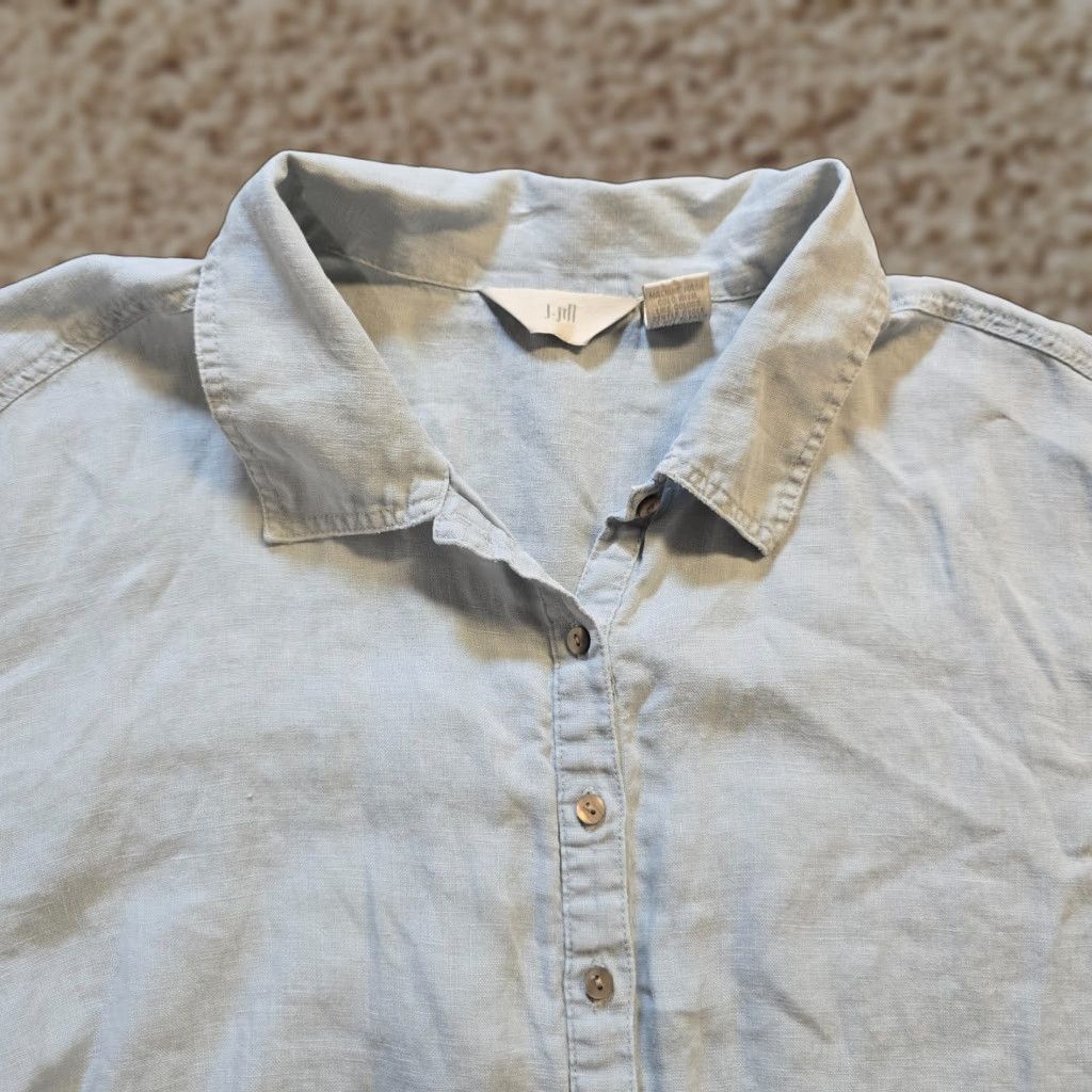 J. Jill J. Jill Top Womens Size Large Blue Linen Embroidered Button Up Blouse Shirt Womens/Adult Regular Long Sleeve Vintage Capsule Size L / US 10 / IT 46 - 1 Thumbnail