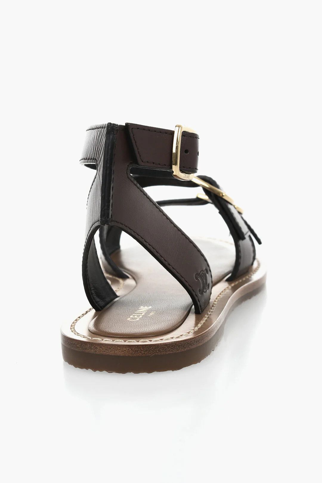 Celine og1mm0326 Double-Buckle Leather Flat Sandals in Brown Size US 7.5 / IT 37.5 - 3 Thumbnail