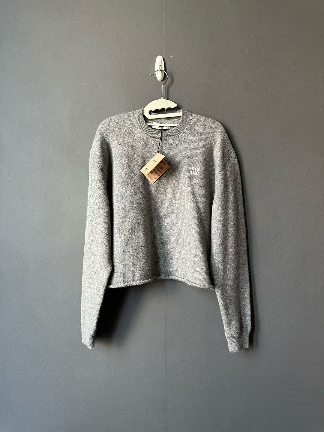 Miu Miu Miu Miu Gray Slogan Embroidery Sweater Size XS / US 0-2 / IT 36-38 - 1 Thumbnail