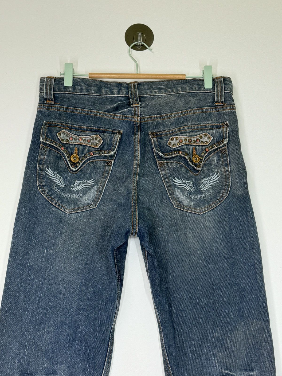 If Six Was Nine FLARE TWIST LEG NYLAUS THUNDER⚡️DISTRESSED JEANS Size US 32 / EU 48 - 9 Thumbnail