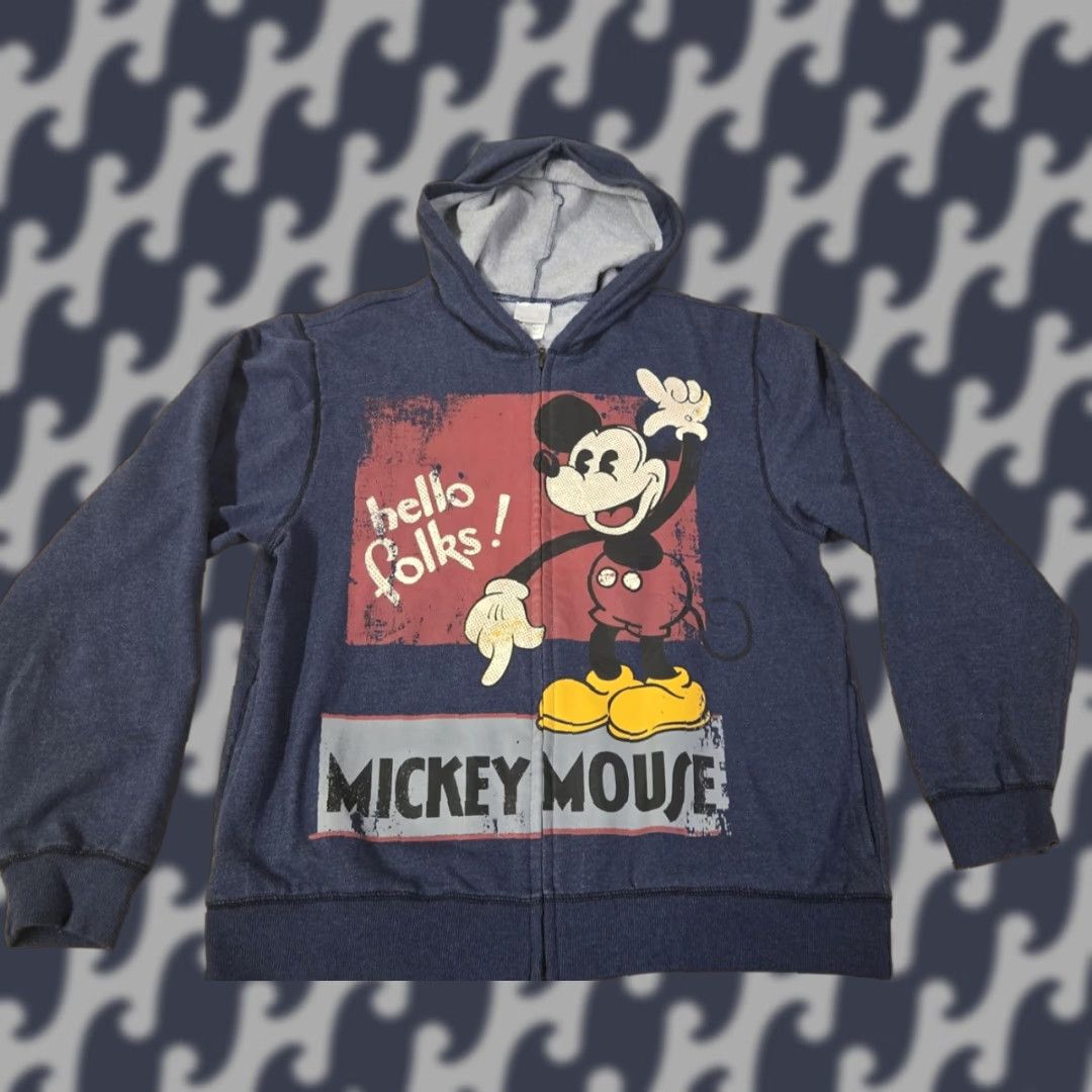 Disney Mickey Mouse Hoodie Mens Large Blue Disney Store Hello Folks Zip Up Graphic Print Hooded Full Zip Mens L Blue Size US L / EU 52-54 / 3 - 1 Thumbnail