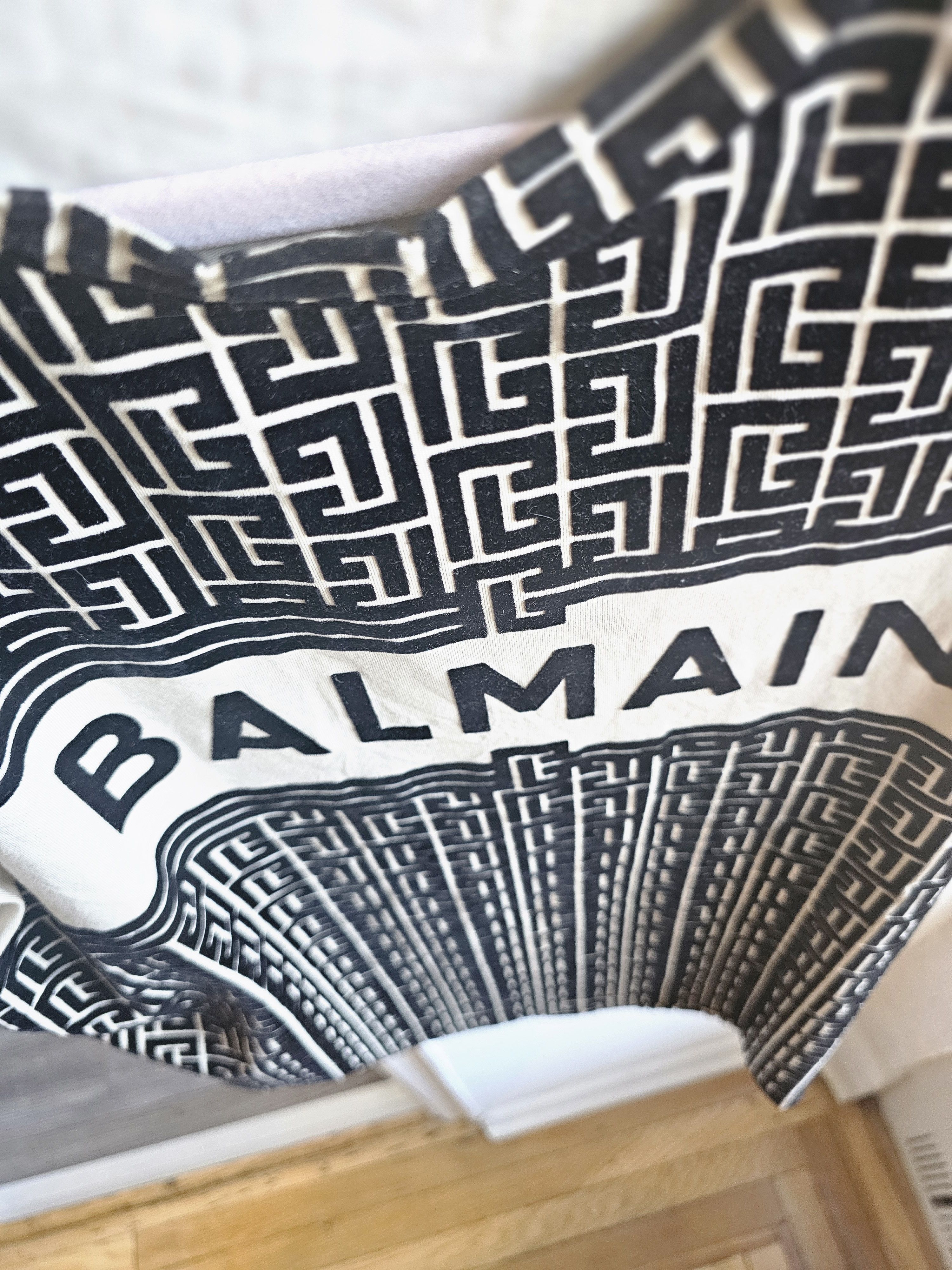 Balmain ◇LIKE NEW◇ BALMAIN Organic Cotton Flocked Monogram SS Tee Size US XL / EU 56 / 4 - 1 Thumbnail