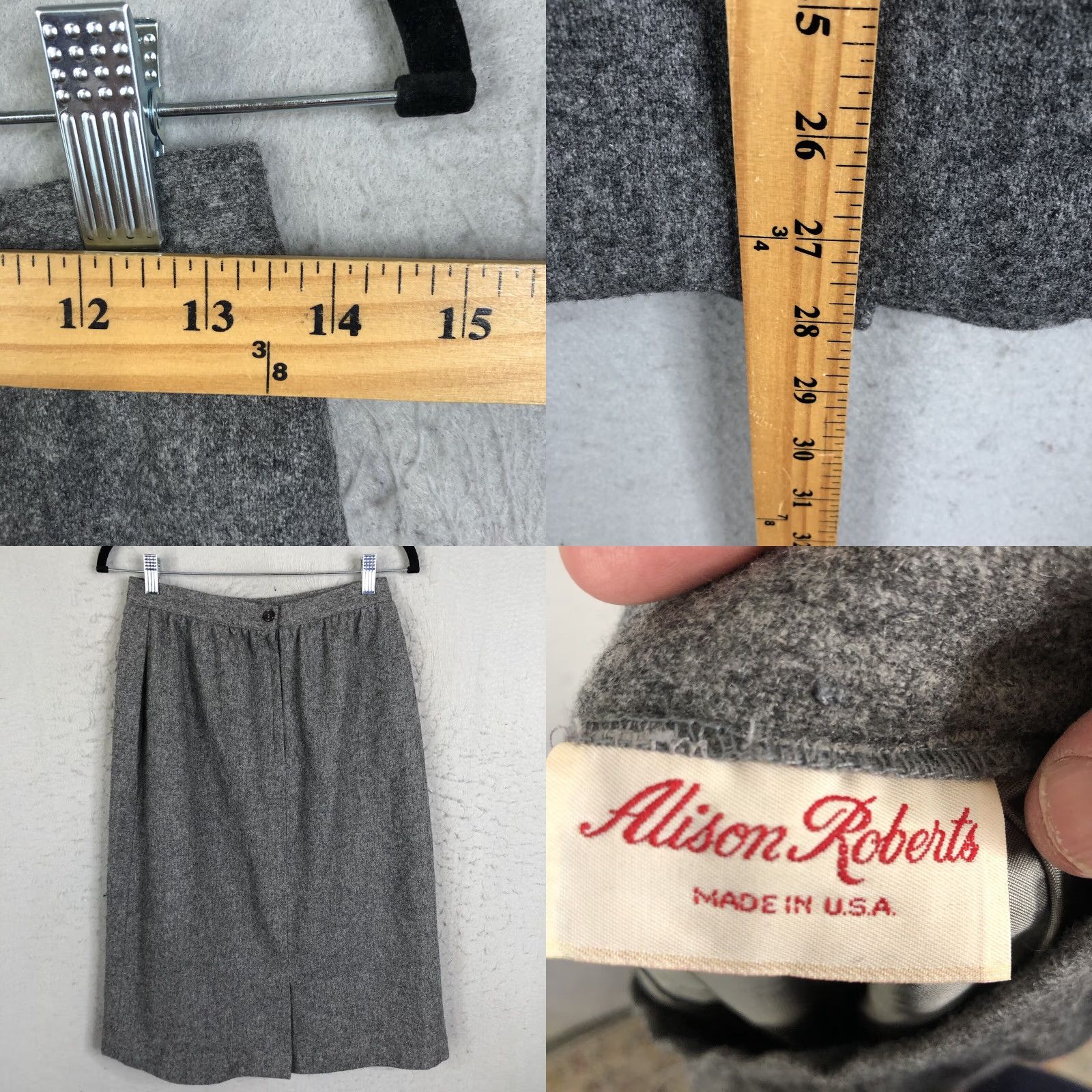 Vintage VINTAGE Allison Roberts Skirt Suit Womens S Gray 100% Wool Academia Old Money 2 Piece Size 28" / US 6 / IT 42 - 8 Thumbnail