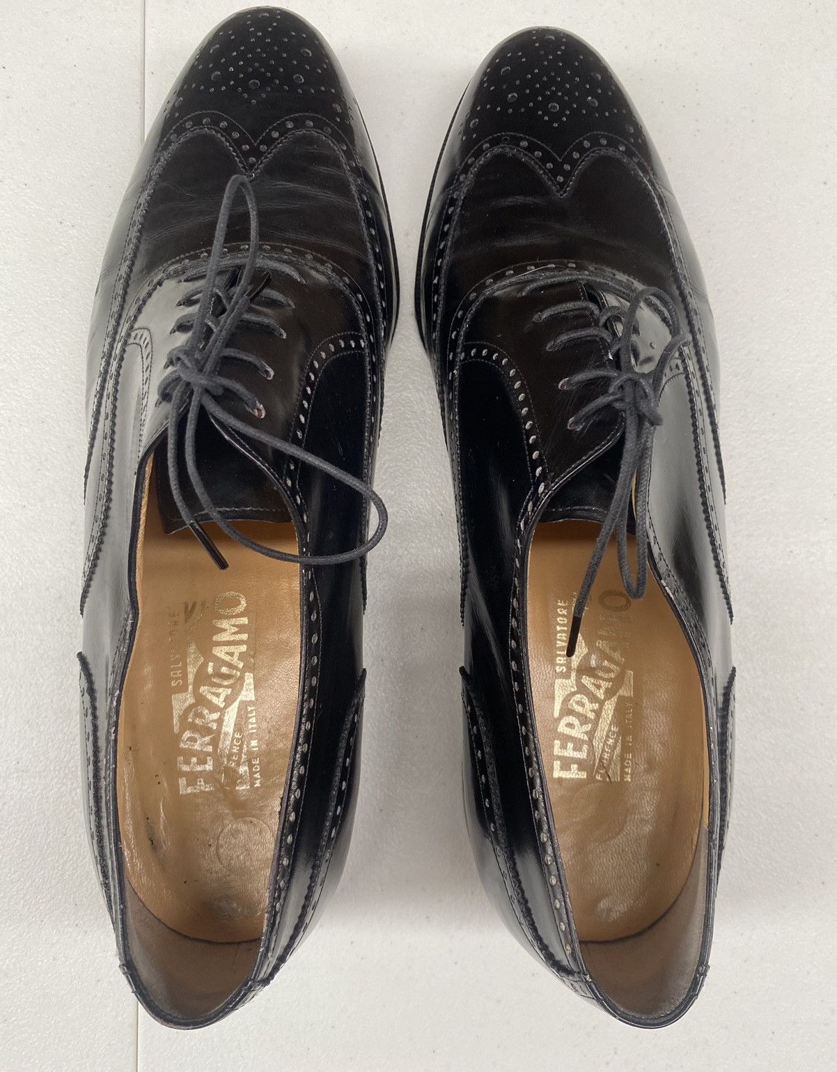 Salvatore Ferragamo Ferragamo 🇮🇹 Nero wingtip brogue oxfords 11 D VGC esquire Size US 11 / EU 44 - 14 Thumbnail