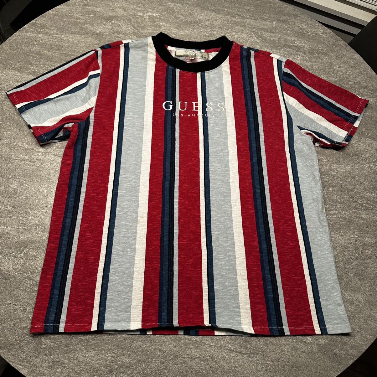 Guess Guess USA Los Angeles striped T-shirt streetwear y2k Size US XL / EU 56 / 4 - 1 Thumbnail