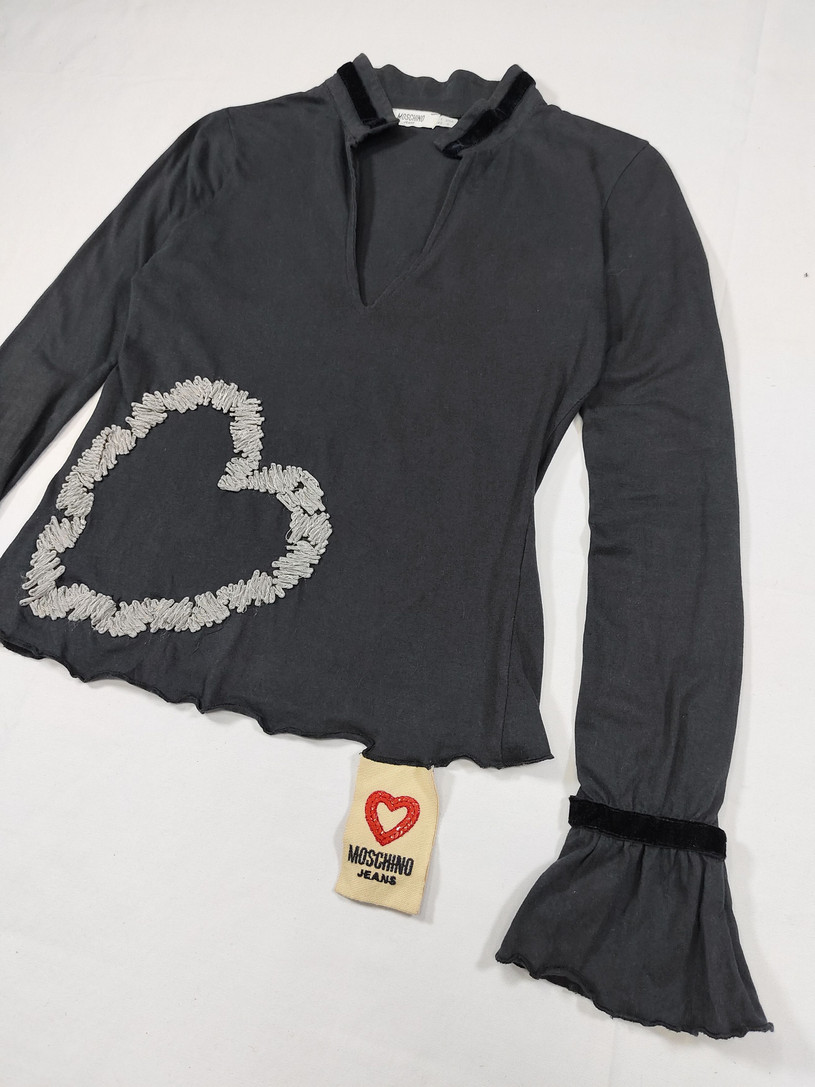 Moschino 00s Moschino- Embroidered Heart Mandarin Collar Bell Sleeve Size M / US 6-8 / IT 42-44 - 5 Thumbnail