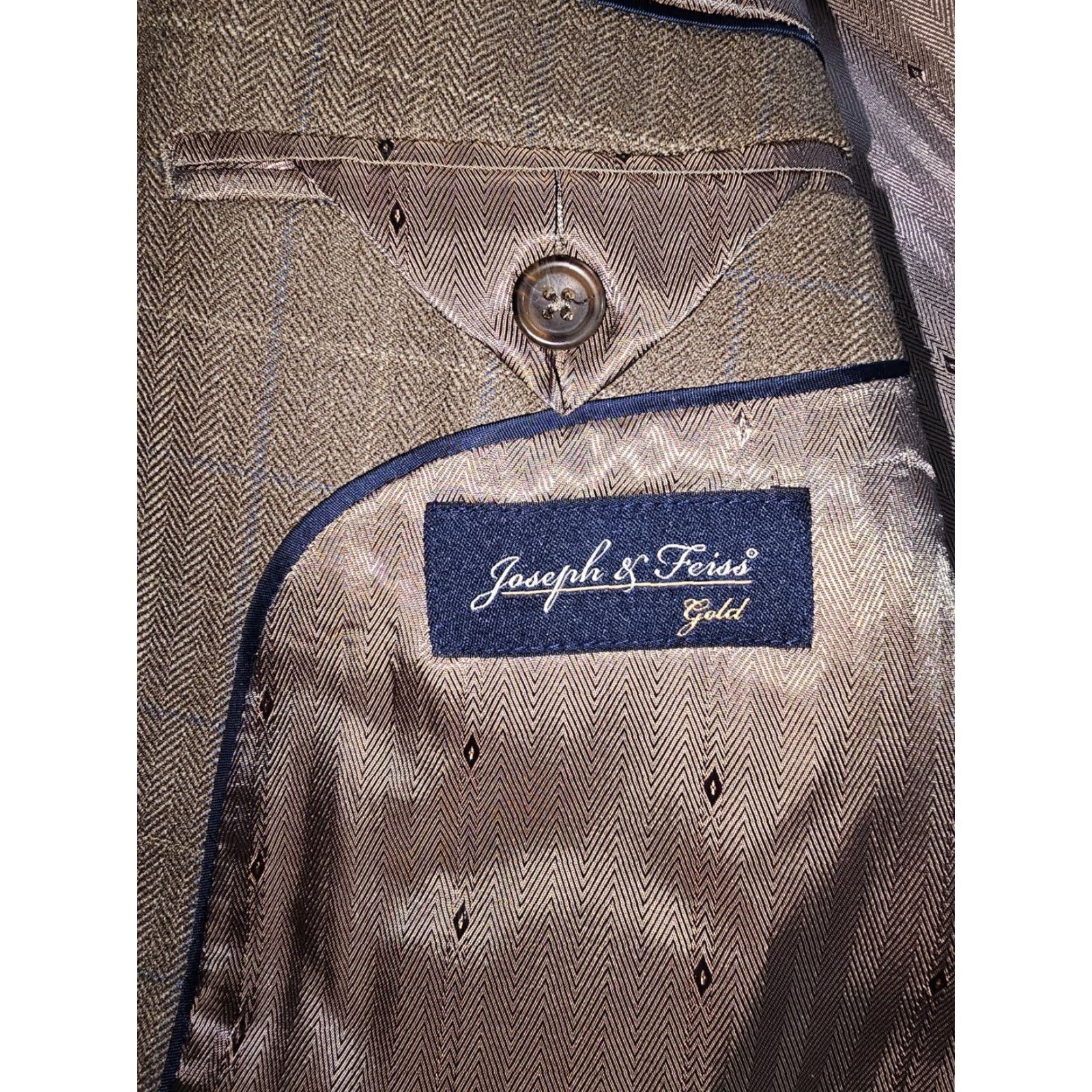 Joseph VINTAGE Joseph Feiss Gold 100% Wool Brown Plaid Blazer Sport Coat Jacket Mens Size 46 R Size 46R - 6 Thumbnail