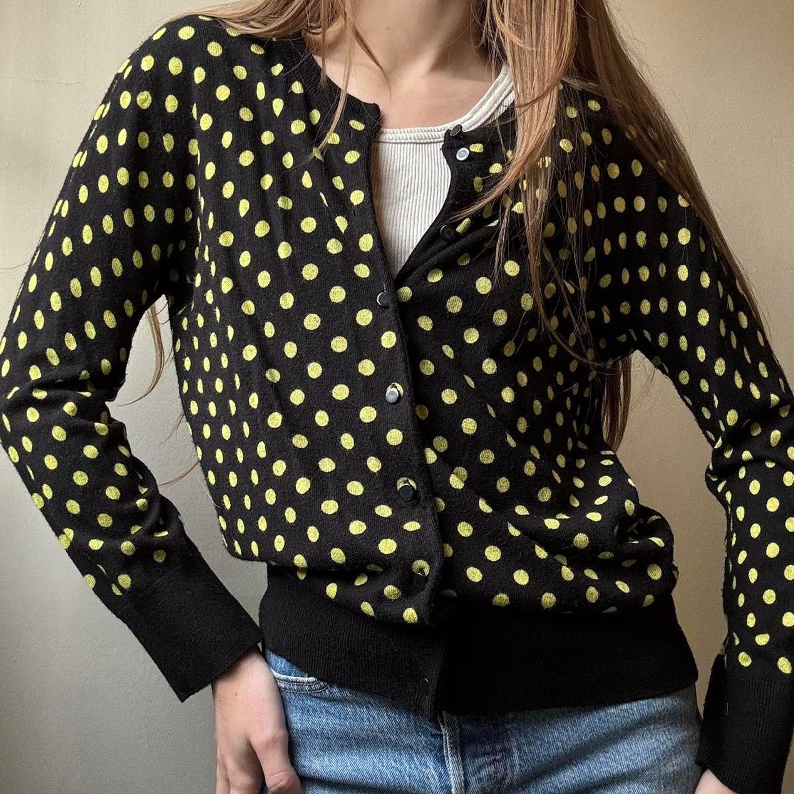 Vintage Vintage Spense Knits Black Green Polka Dot Cardigan Small Size S / US 4 / IT 40 - 2 Thumbnail