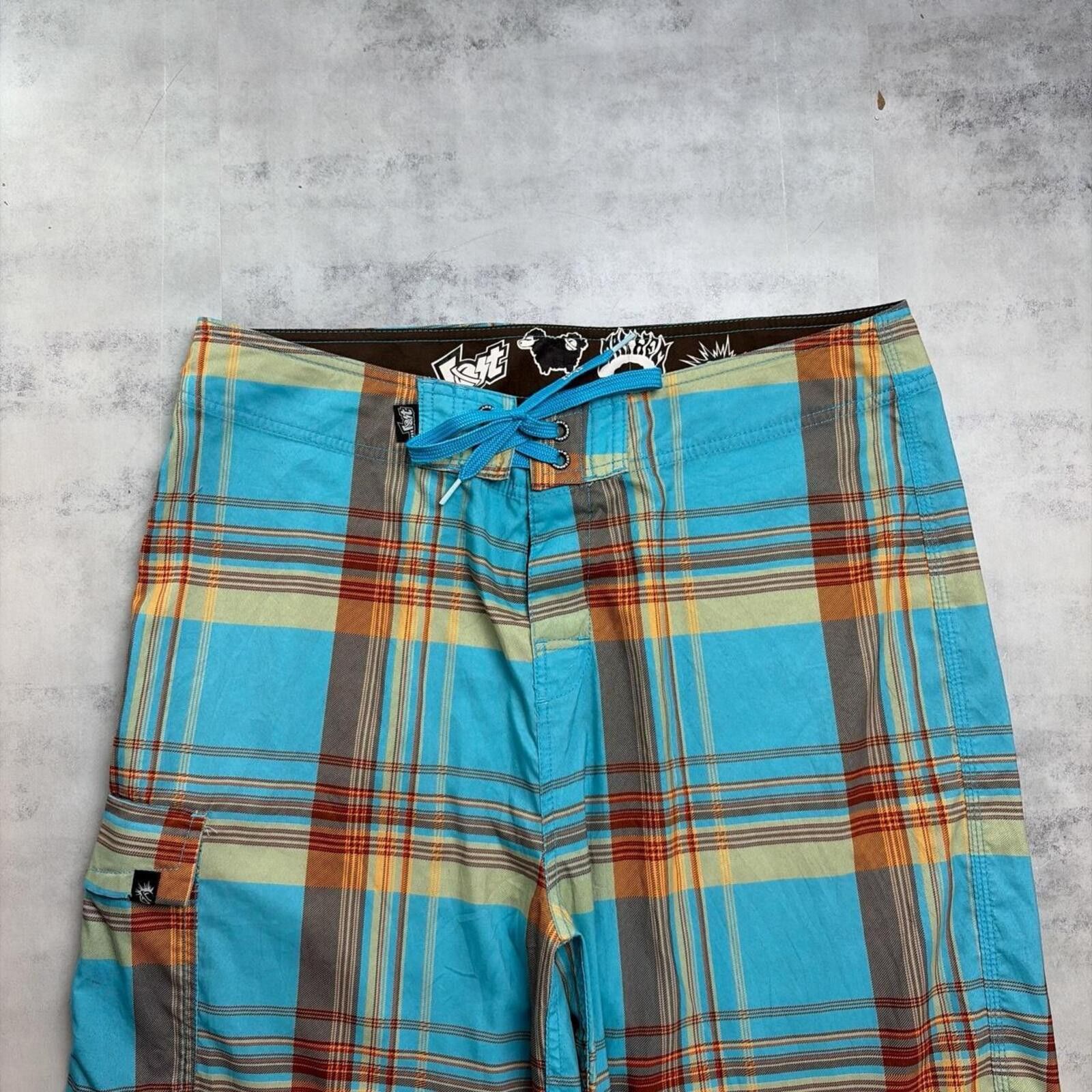 Other Y2K Blue Lost Surf Grunge Gothic Baggy Plaid Board Shorts Size US 36 / EU 52 - 3 Thumbnail