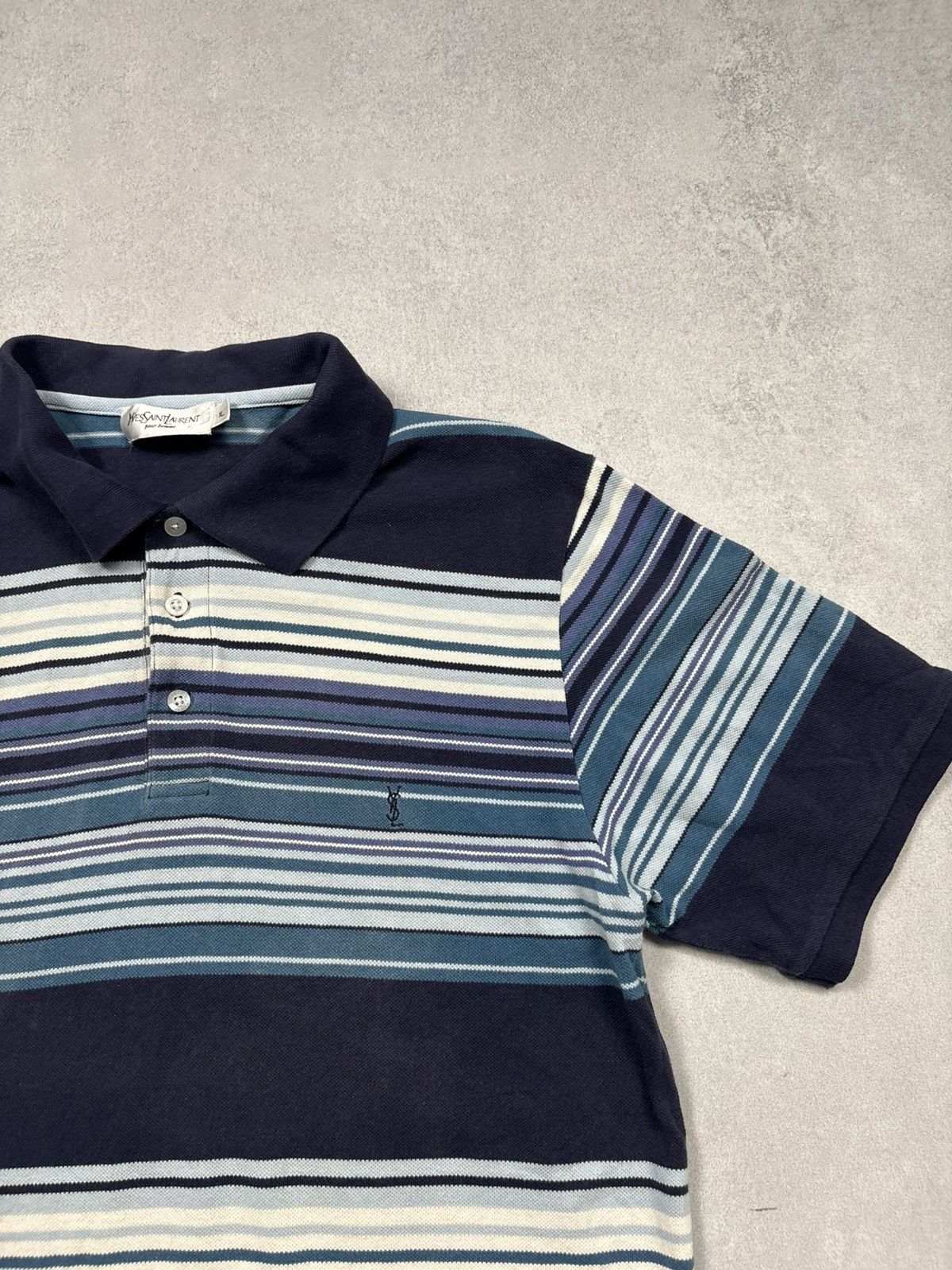 Yves Saint Laurent Vintage Yves Saint Laurent Pour Homme YSL Striped Polo Shirt Size US XL / EU 56 / 4 - 2 Thumbnail