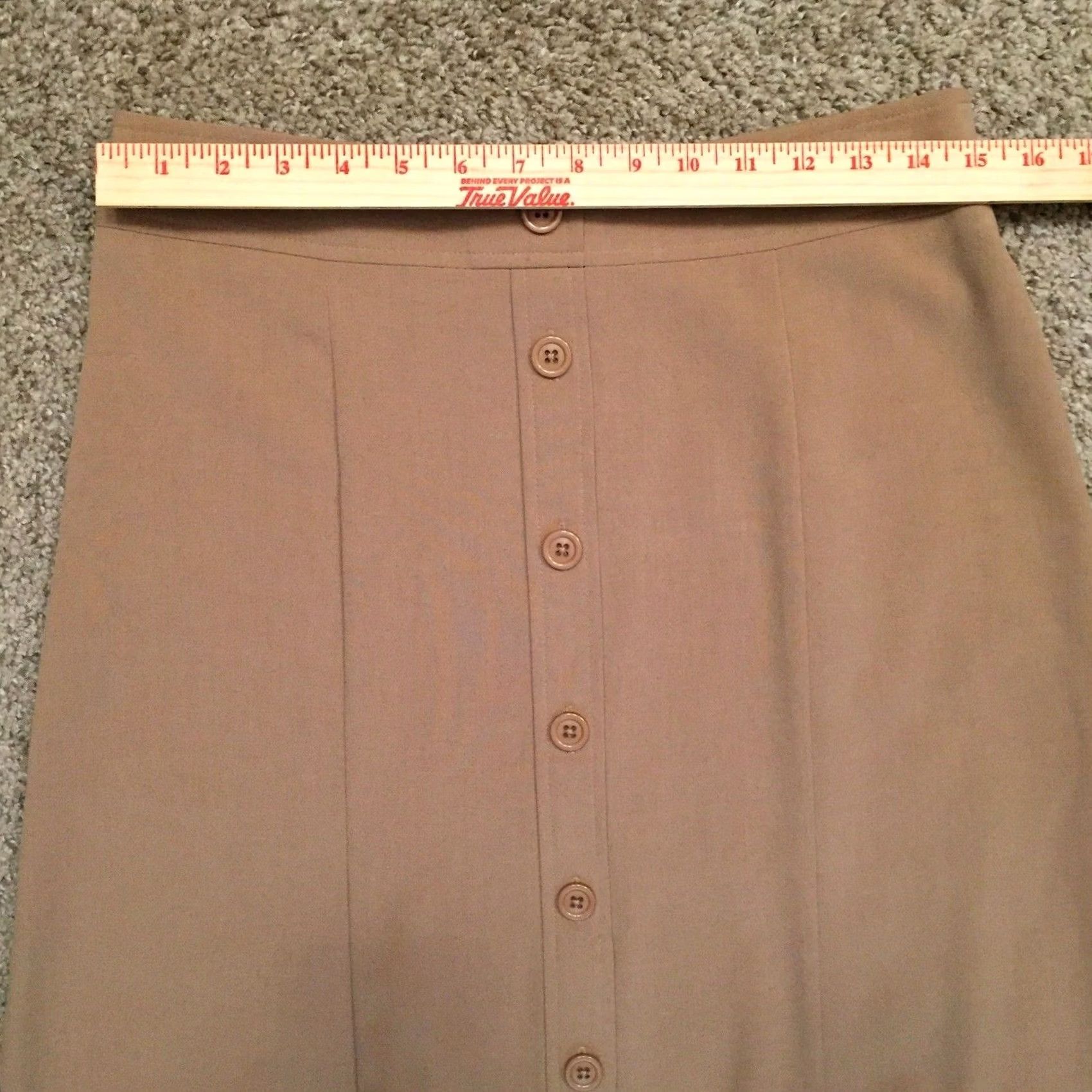 Vintage Counterparts Skirt Beltless Front A-Line Knee Length Beige 8 Womens Regular Polyester Unlined Button Front Zip Sold Solid Pattern Size 30" / US 8 / IT 44 - 3 Thumbnail