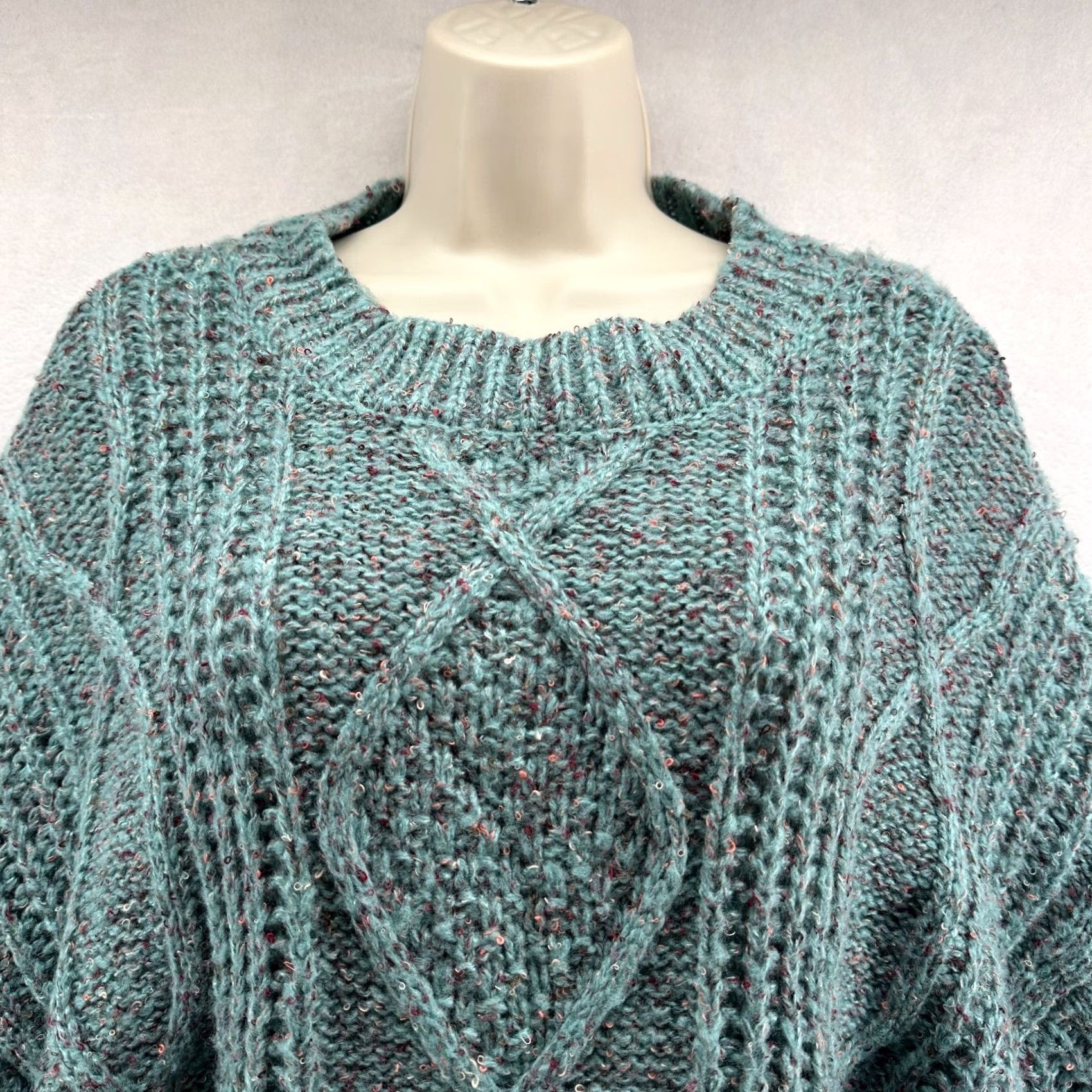 Vintage Gianni Bini Pullover Sweater Green Womens S Knit Crew Neck Long Sleeve Balloon Sleeve Casual Winter Size S / US 4 / IT 40 - 4 Thumbnail