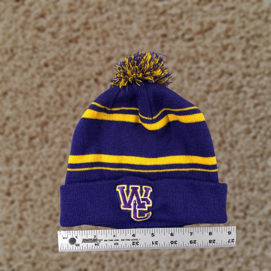 Holloway Holloway Beanie Toque Unisex Adults One Size Purple Yellow Stripe Knit Acrylic Pom Hat Size ONE SIZE - 1 Thumbnail