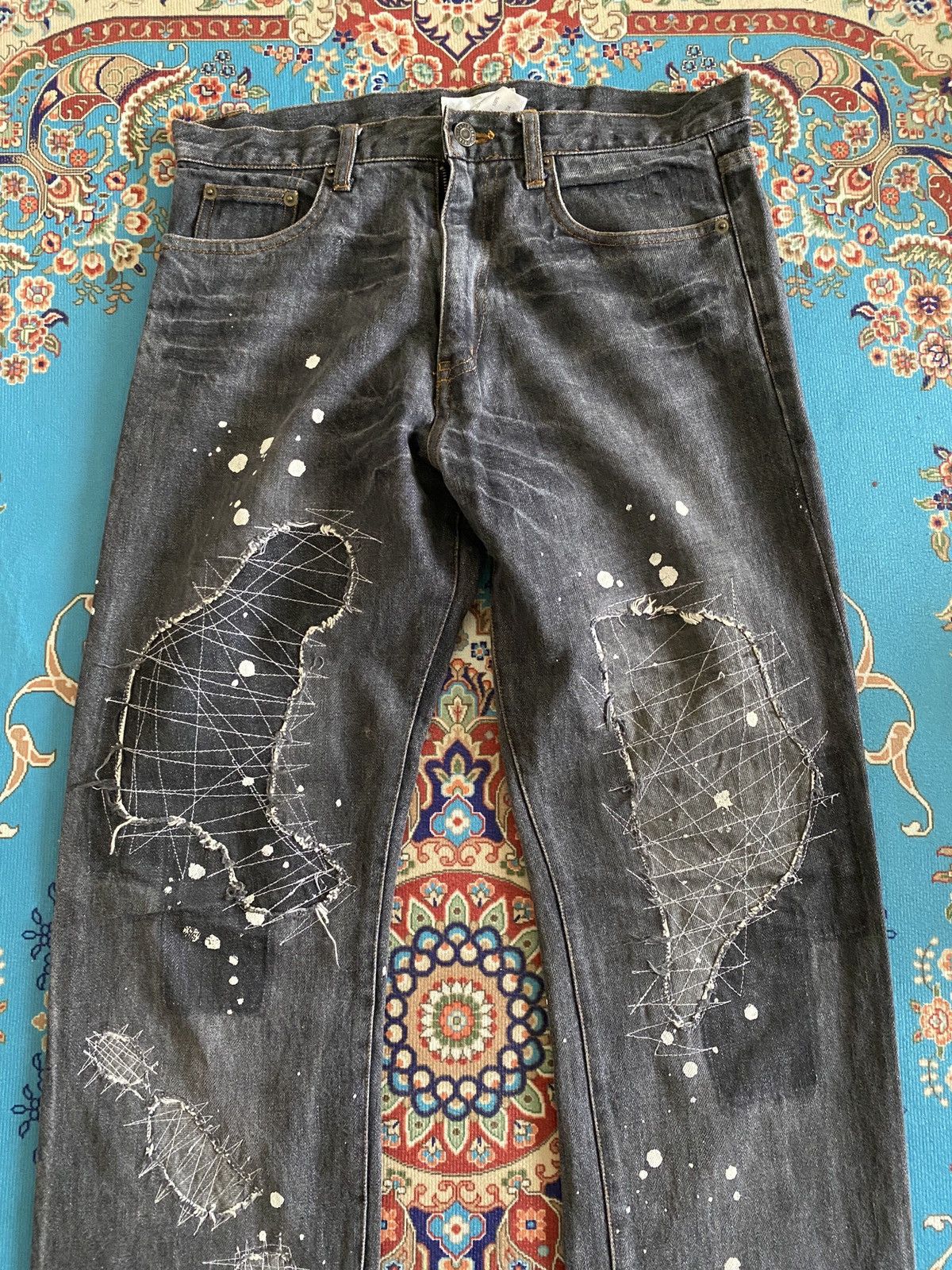Japanese Brand Japanese Brand Distressed Splatter Patchwork Design Denim Size US 31 - 4 Thumbnail