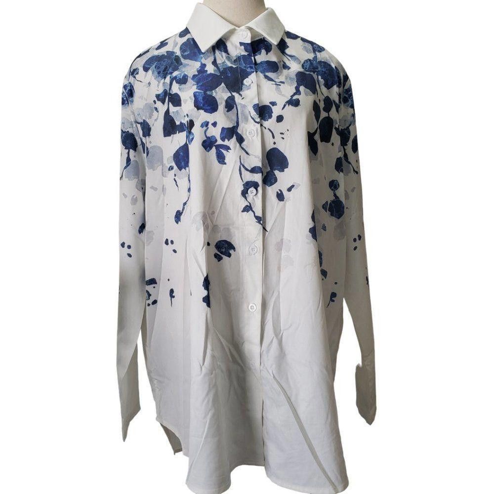 Designer Ct1411a C.O.Z.Y. Nwt Ladies Shirt With Blue Flowers Size 12 Size XL / US 12-14 / IT 48-50 - 1 Thumbnail