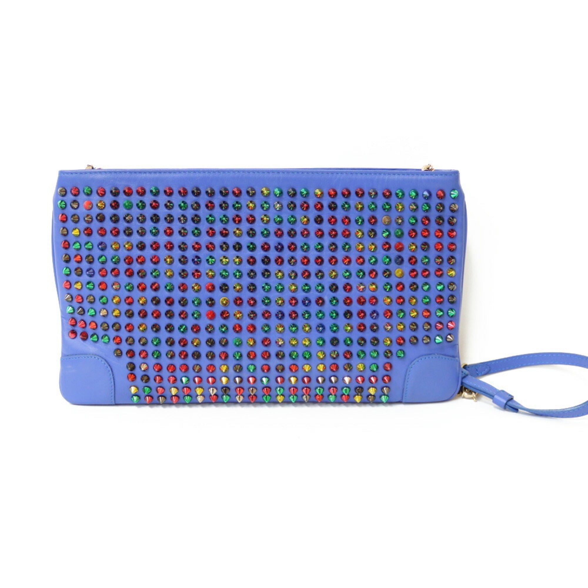 image of Vintage Christian Louboutin Shoulder Bag Blue Multicolor Women's Leather in Black