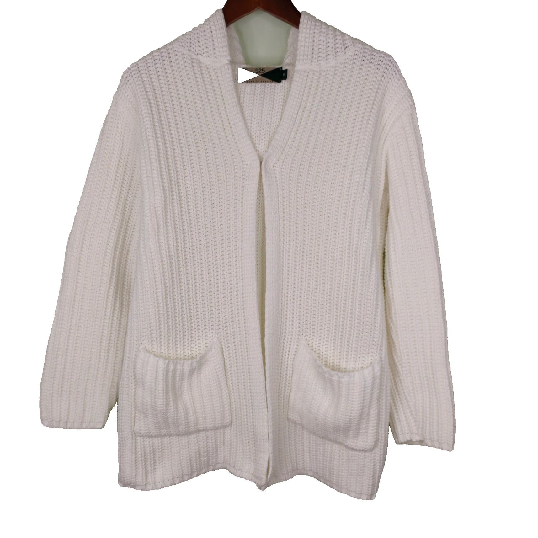 Vintage VINTAGE 525 Long Sleeve Cardigan Hoodie Heavy Knit Sweater Small White Pockets Size S / US 4 / IT 40 - 2 Thumbnail