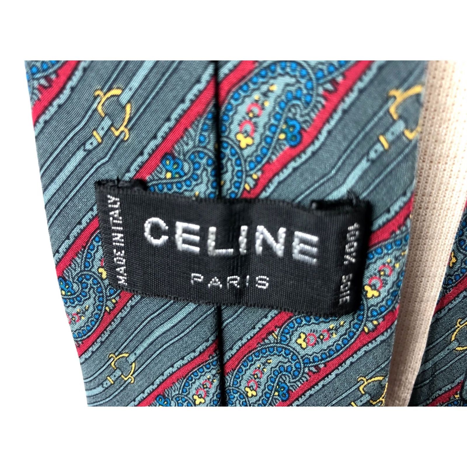 Celine CELINE Paris Designer Tie Men's Silk Gray Striped Classic Logo Size ONE SIZE - 6 Thumbnail