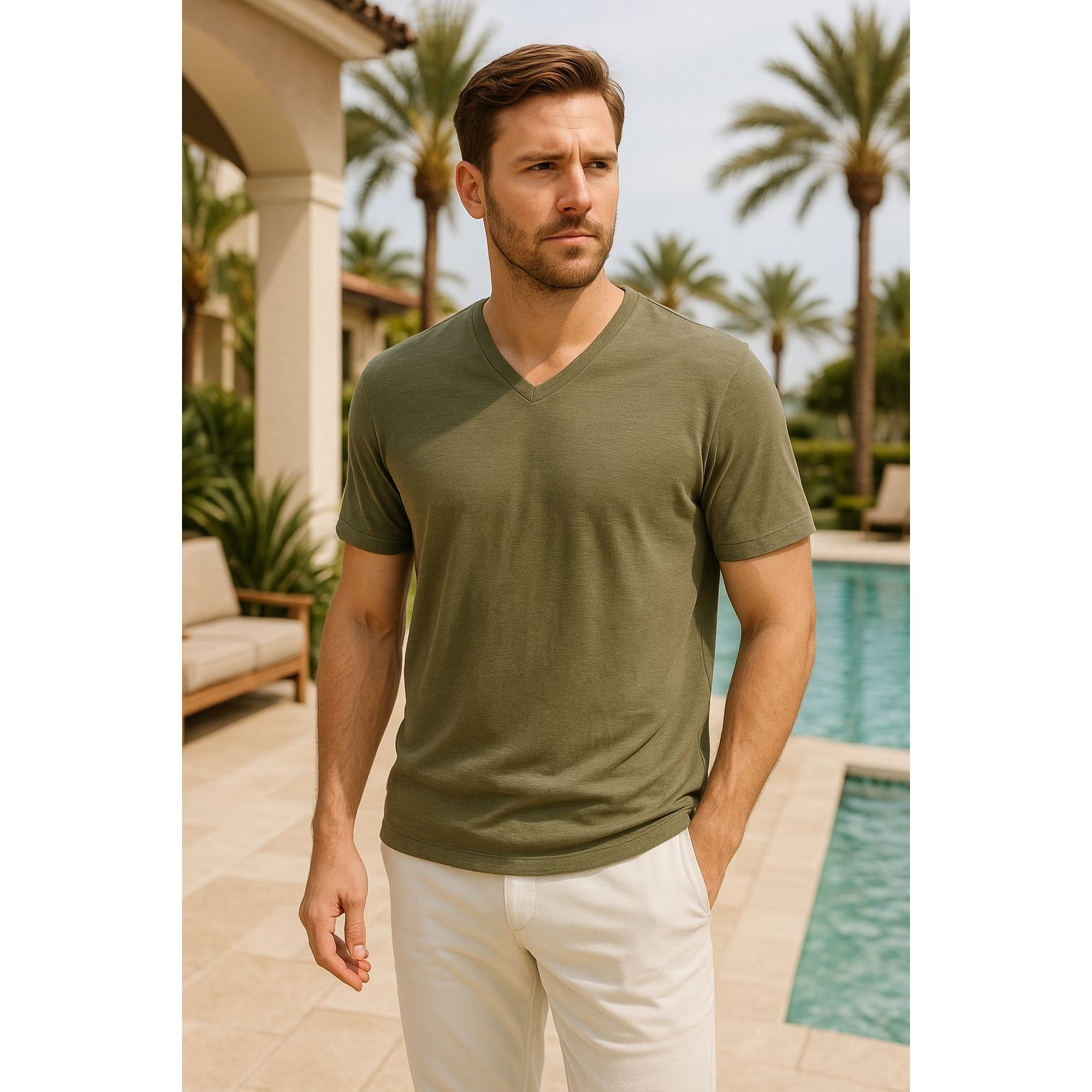 Other Adrianna Papell XL Olive Waffle Knit V Neck Short Sleeve Tee Size US XL / EU 56 / 4 - 7 Thumbnail