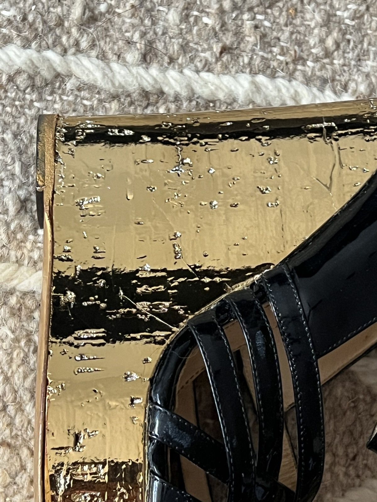 Yves Saint Laurent Yves Saint Laurent Black Leather Straps Gold Cork Wedge Size US 7 / IT 37 - 11 Thumbnail