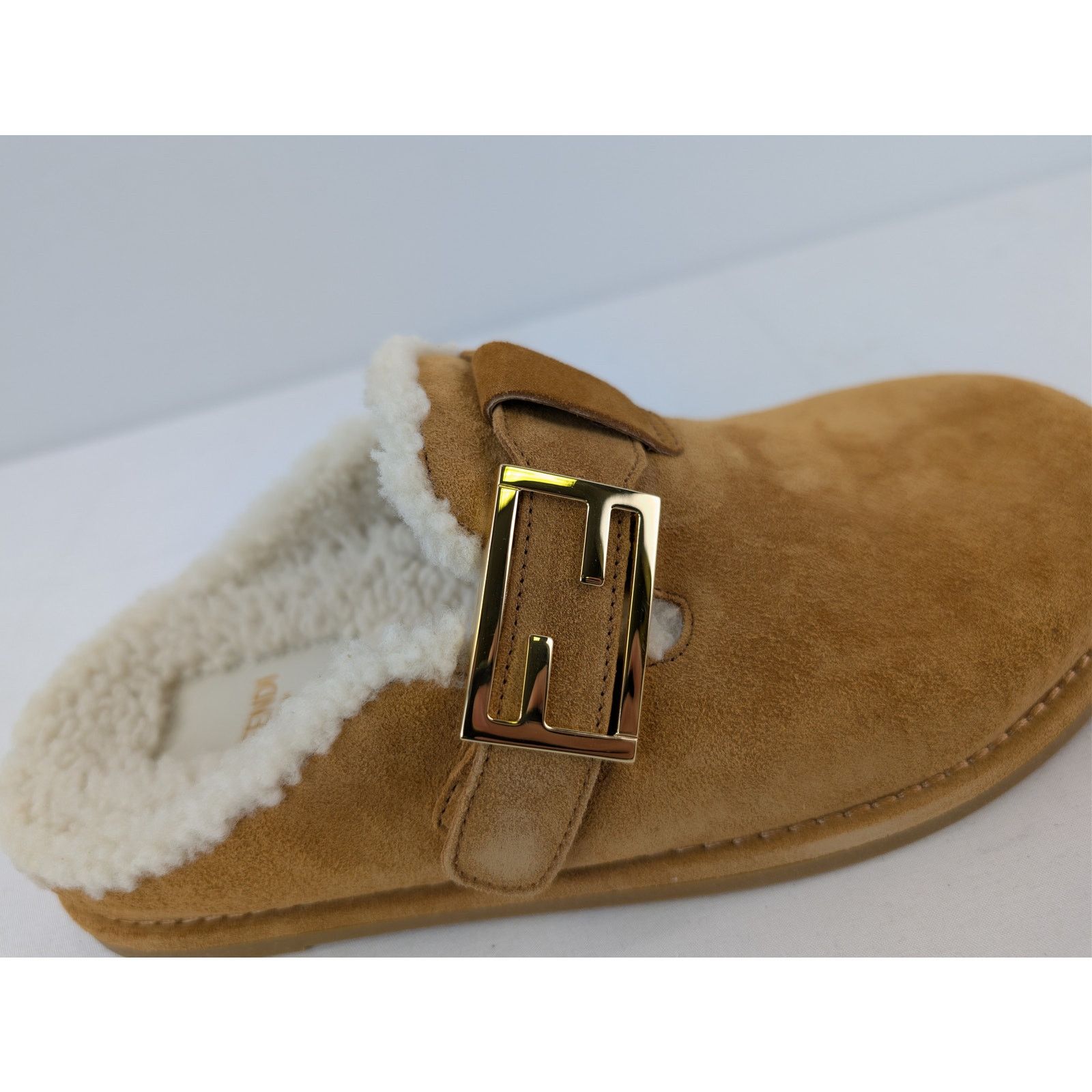 Fendi o1rshd1 Leather Feel Suede Shearling Slippers Caramel Brown Size US 8 / IT 38 - 5 Thumbnail
