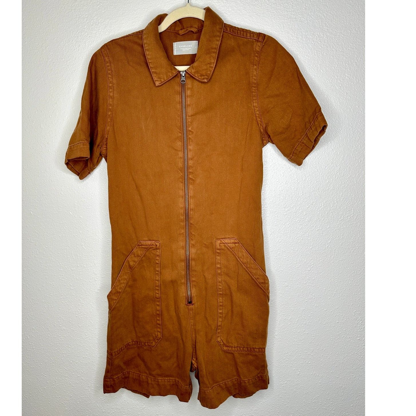 Everlane Everlane The Denim Short Coverall Cotton Brown Rust Romper 6 Size 28" / US 6 / IT 42 - 1 Thumbnail