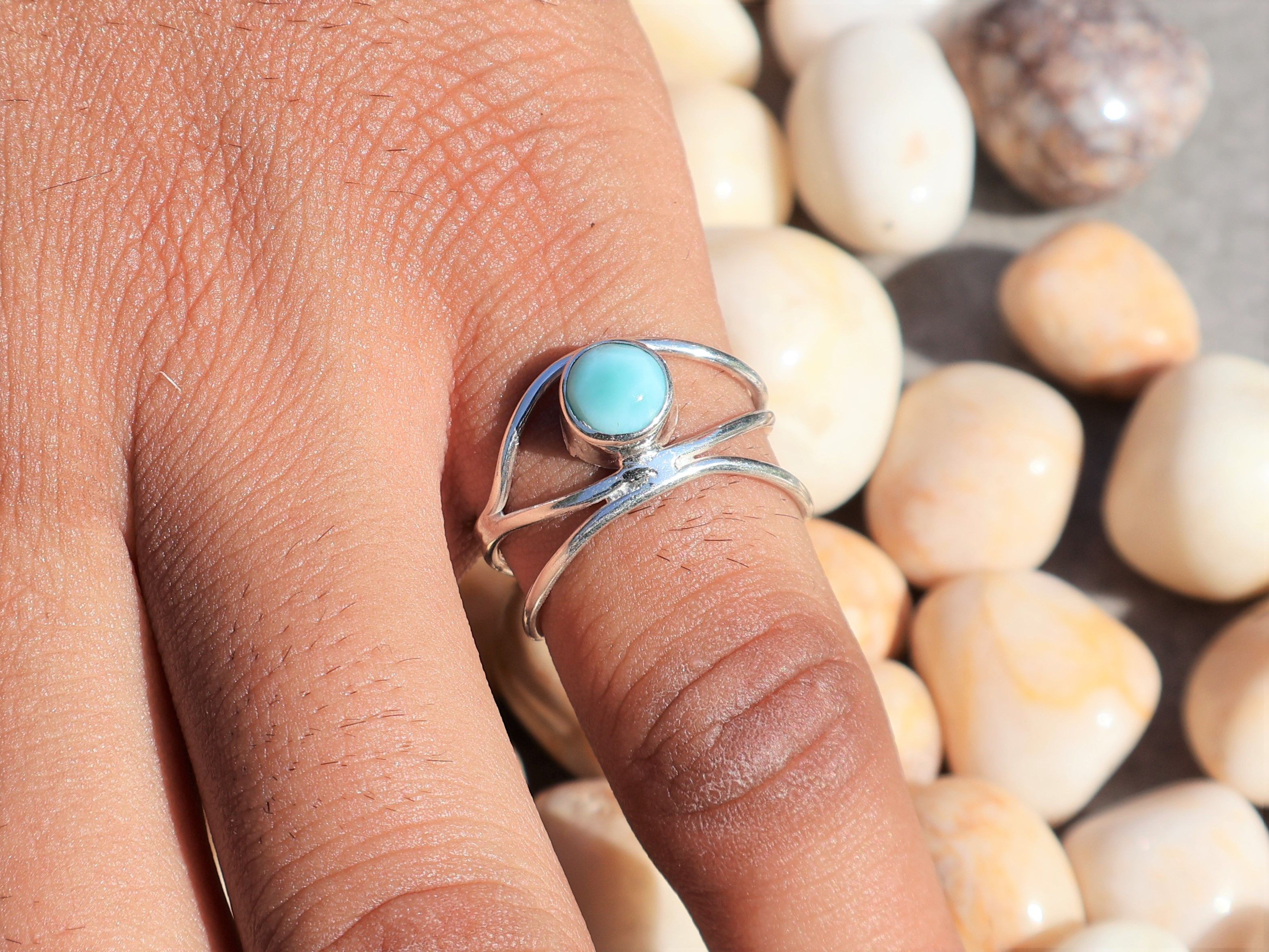 Handmade Larimar Ring, Handmade Women Ring, 925 Sterling Silver Ring Size ONE SIZE - 8 Thumbnail