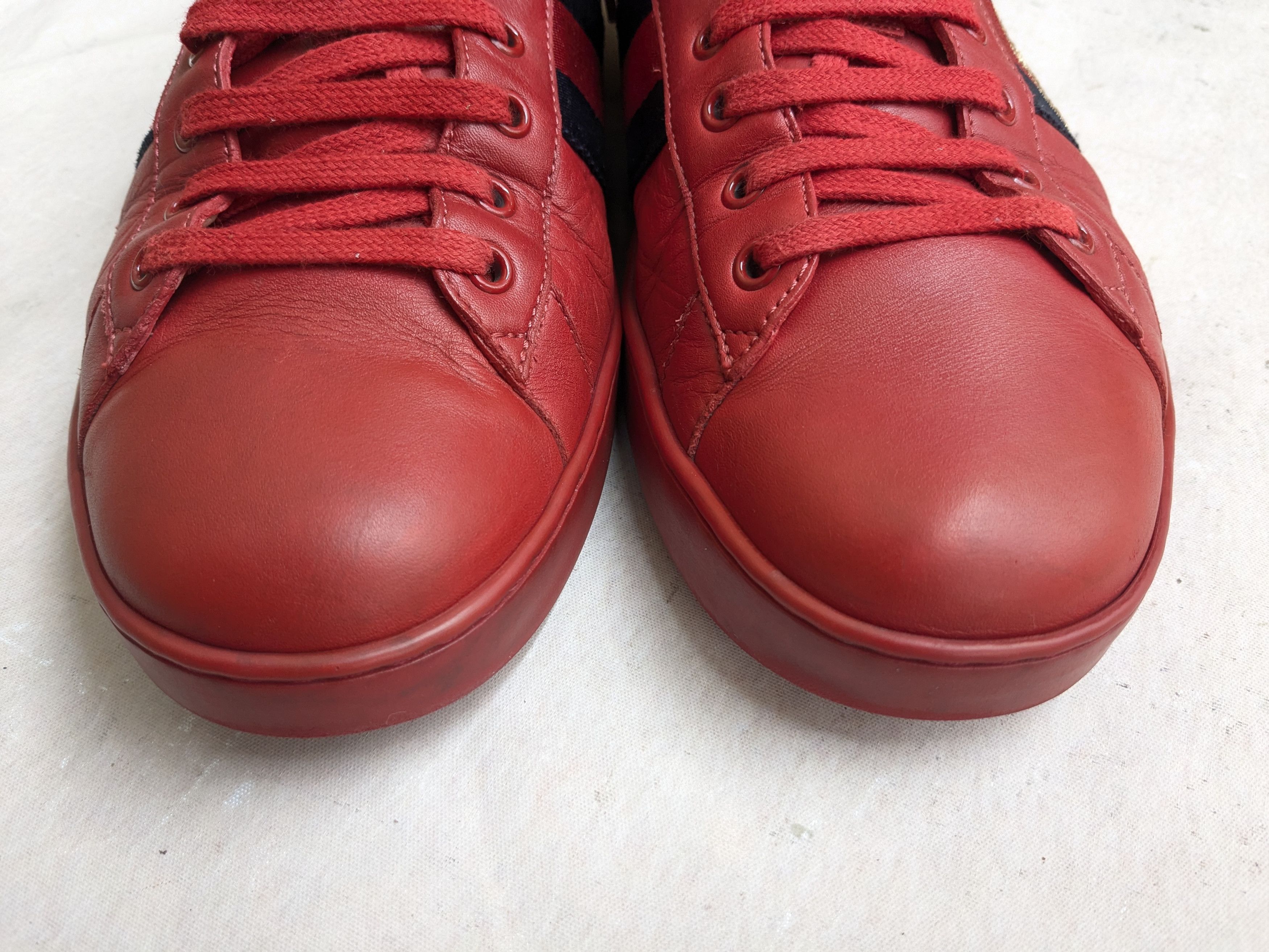 Gucci Gucci Ace Sneakers Red Bee Leather Low Tops Size US 12.5 / EU 45-46 - 3 Thumbnail