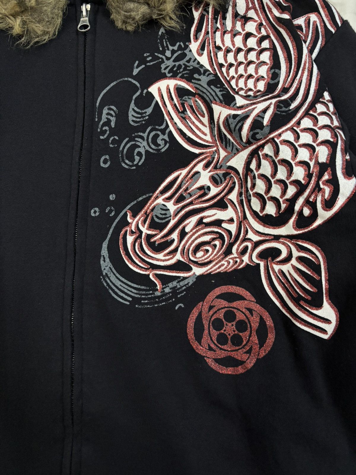If Six Was Nine Japanese Brand Sukajan Koi Fish Printed Faux Fur Hoodie Size US M / EU 48-50 / 2 - 6 Thumbnail