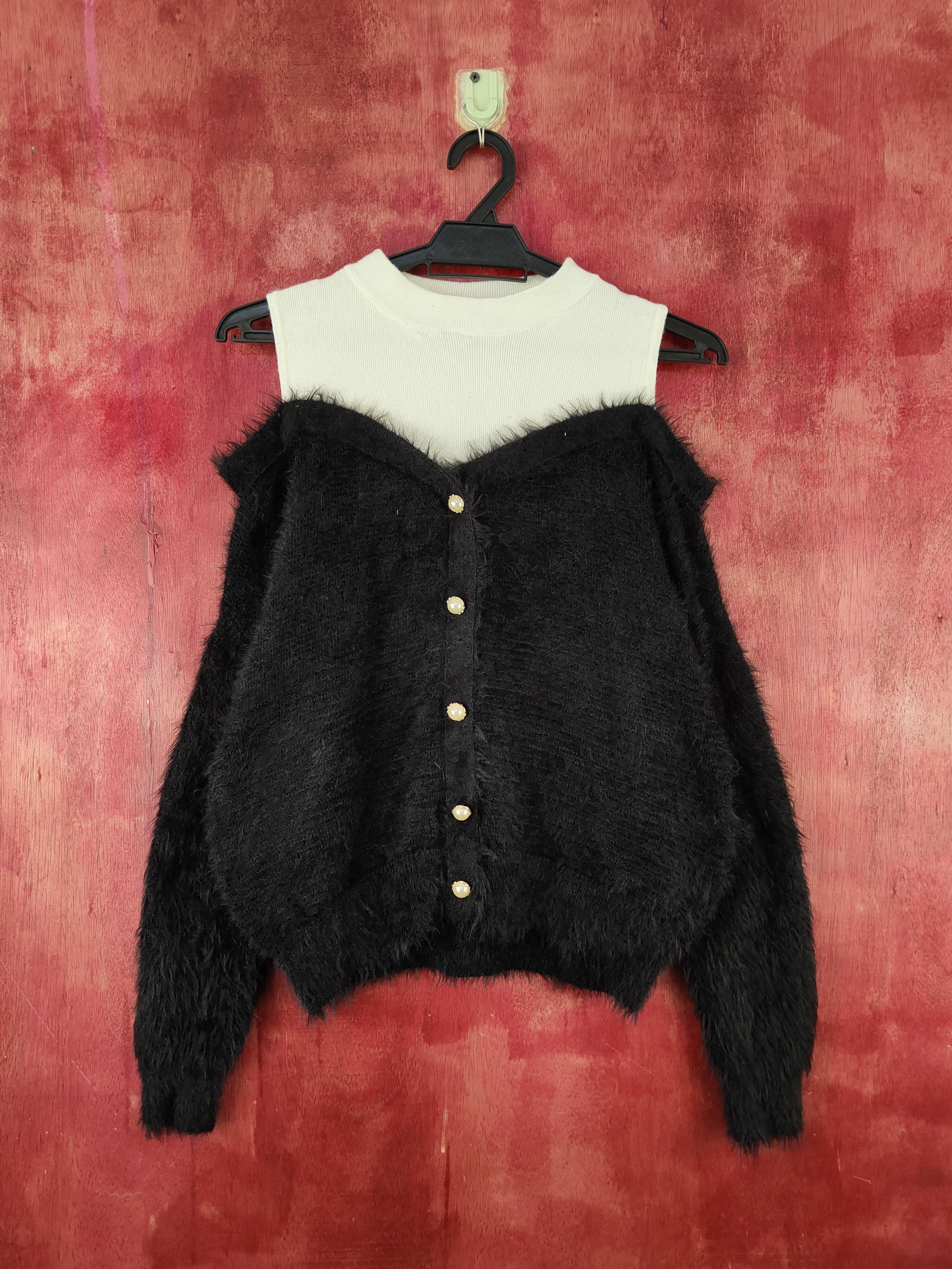 Cecil McBee Black Fur Mohair Knitwear Cardigan #S2073