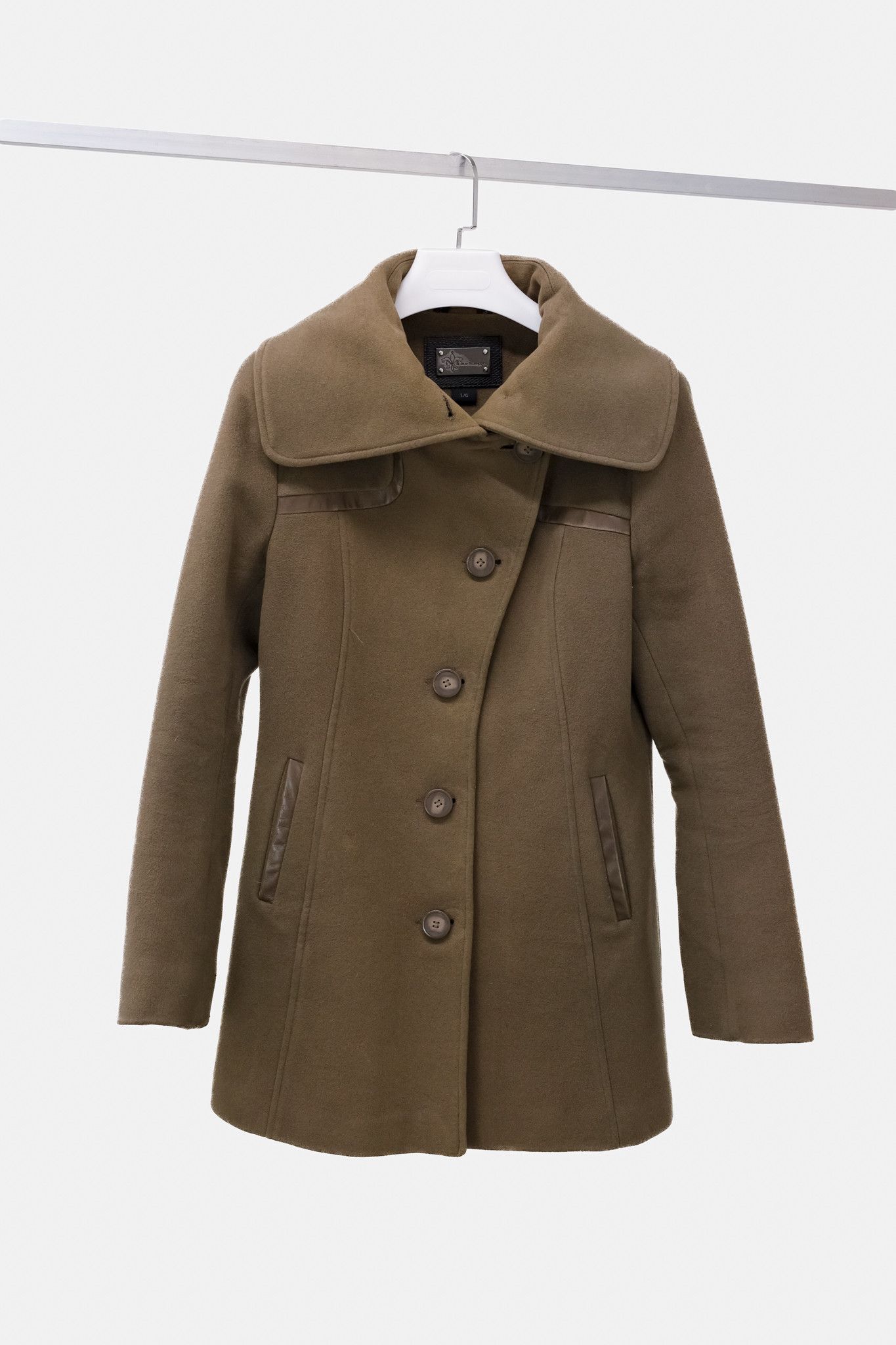 image of Mackage Brown Pea Coat With Leather Trim, Women's (Size Large)