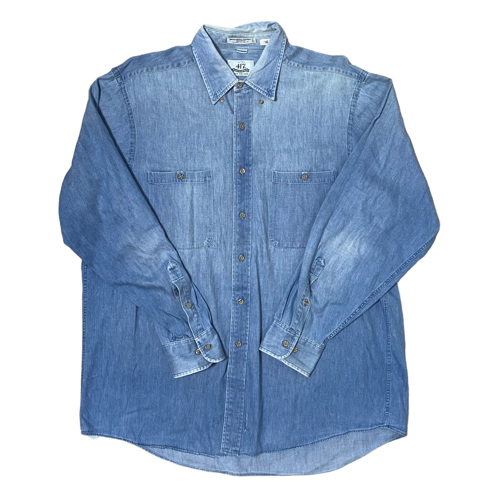 Van Heusen × Vintage Vintage 90s Van Heusen Faded Chambray Blue Button Up Shirt Size US XL / EU 56 / 4 - 1 Thumbnail