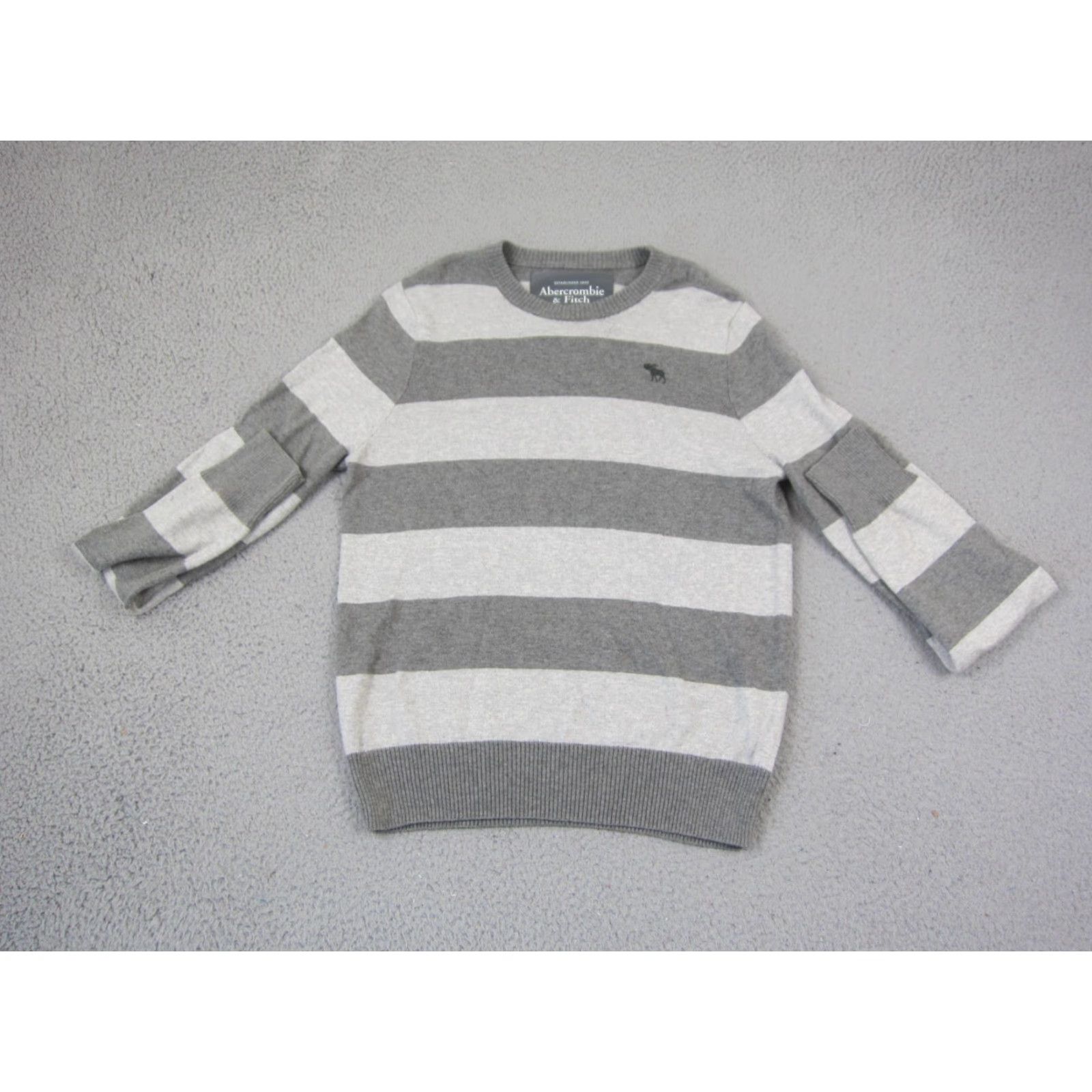 Abercrombie & Fitch Abercrombie Sweater Mens M Gray Striped Cotton Wool Knit 90s Slim Pullover Crew Neck Vintage Size US M / EU 48-50 / 2 - 2 Thumbnail