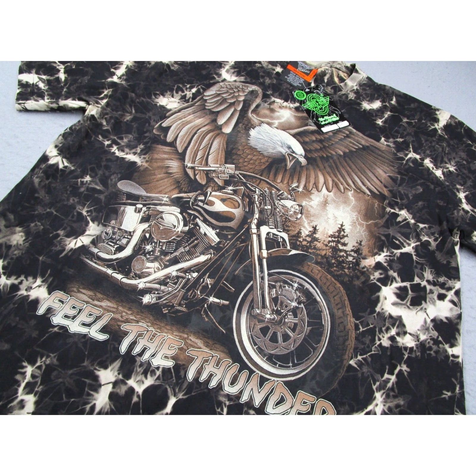 Vintage Rock Eagle Shirt Men 2XL Black Tie Dye AOP Feel Thunder Motorcycle Rock Eagle Tee Short Sleeve Crew Neck 100% Cotton Vintage No Size US XXL / EU 58 / 5 - 2 Thumbnail