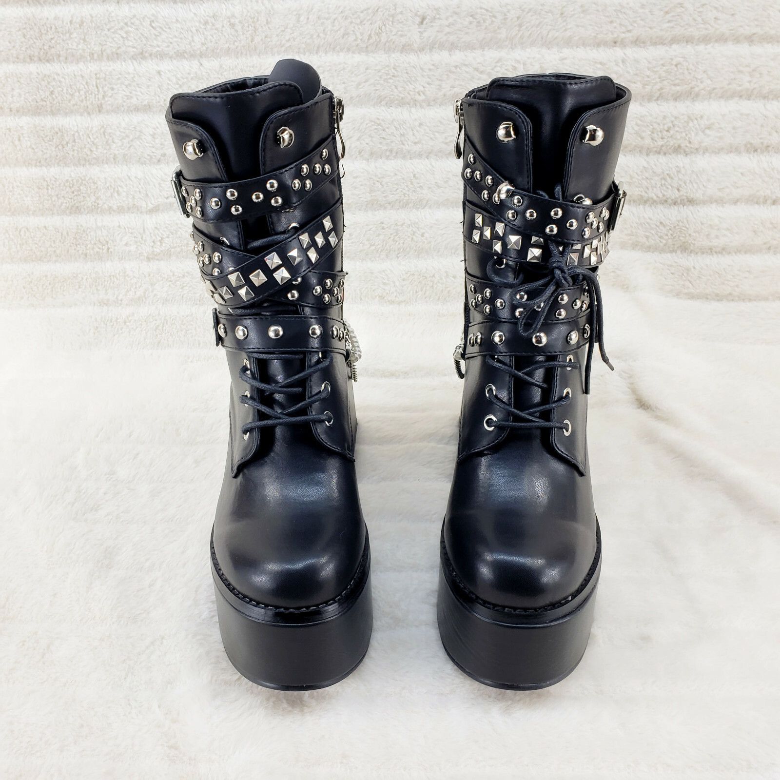 Ocho Black Ice Multipile Strap Platform Chunky Block Heel An