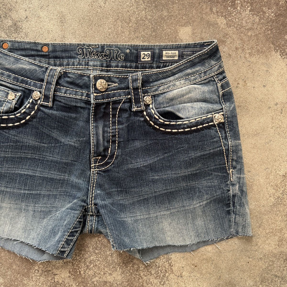 Miss Me Miss Me Y2K Gothic Vintage Distressed Denim Mini Shorts Size 29" - 7 Thumbnail