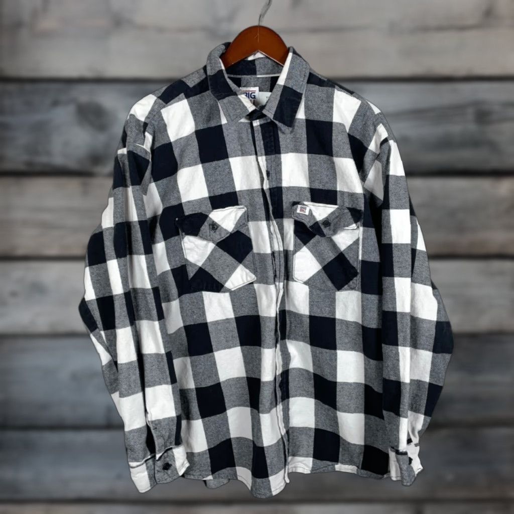 Vintage Big Bill Flannel Shirt Men XL White Black Buffalo Plaid Heavyweight Workwear 90s Grunge USA Size US XL / EU 56 / 4 - 1 Thumbnail