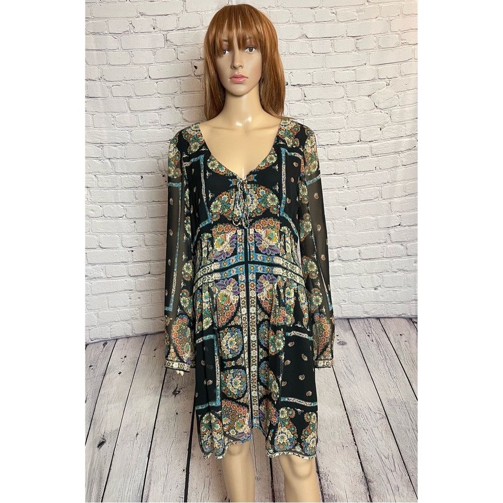 Nanette Lepore Nanette Lepore Silk Patchwork Long Sleeve Mini Dress Size 1 Size XL / US 12-14 / IT 48-50 - 1 Thumbnail