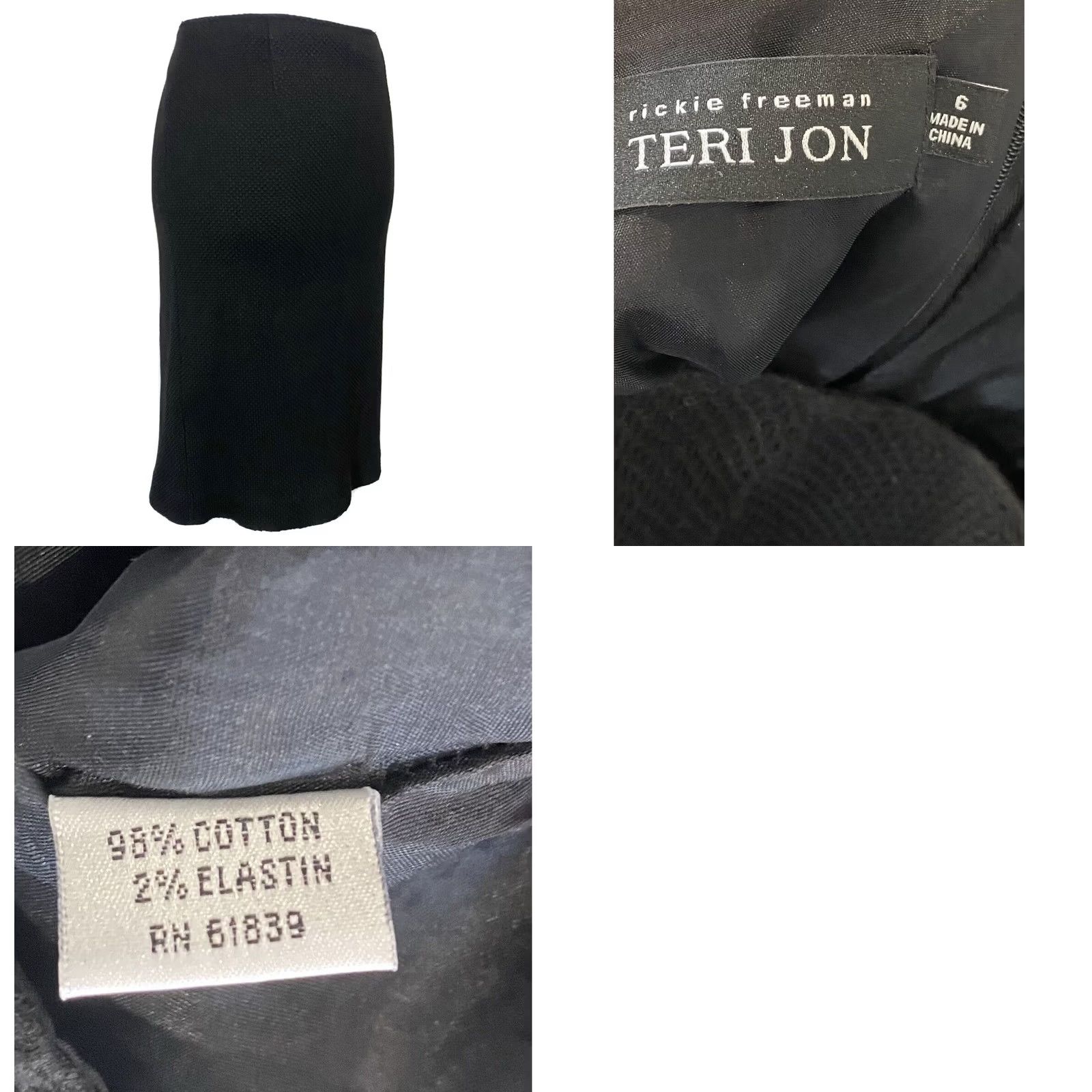 Vintage Teri Jon Black Pencil Skirt Textured Cotton Spandex Sz 6 Women's Knee Length Zip Front Modern Straight & Pencil Size 28" / US 6 / IT 42 - 8 Thumbnail