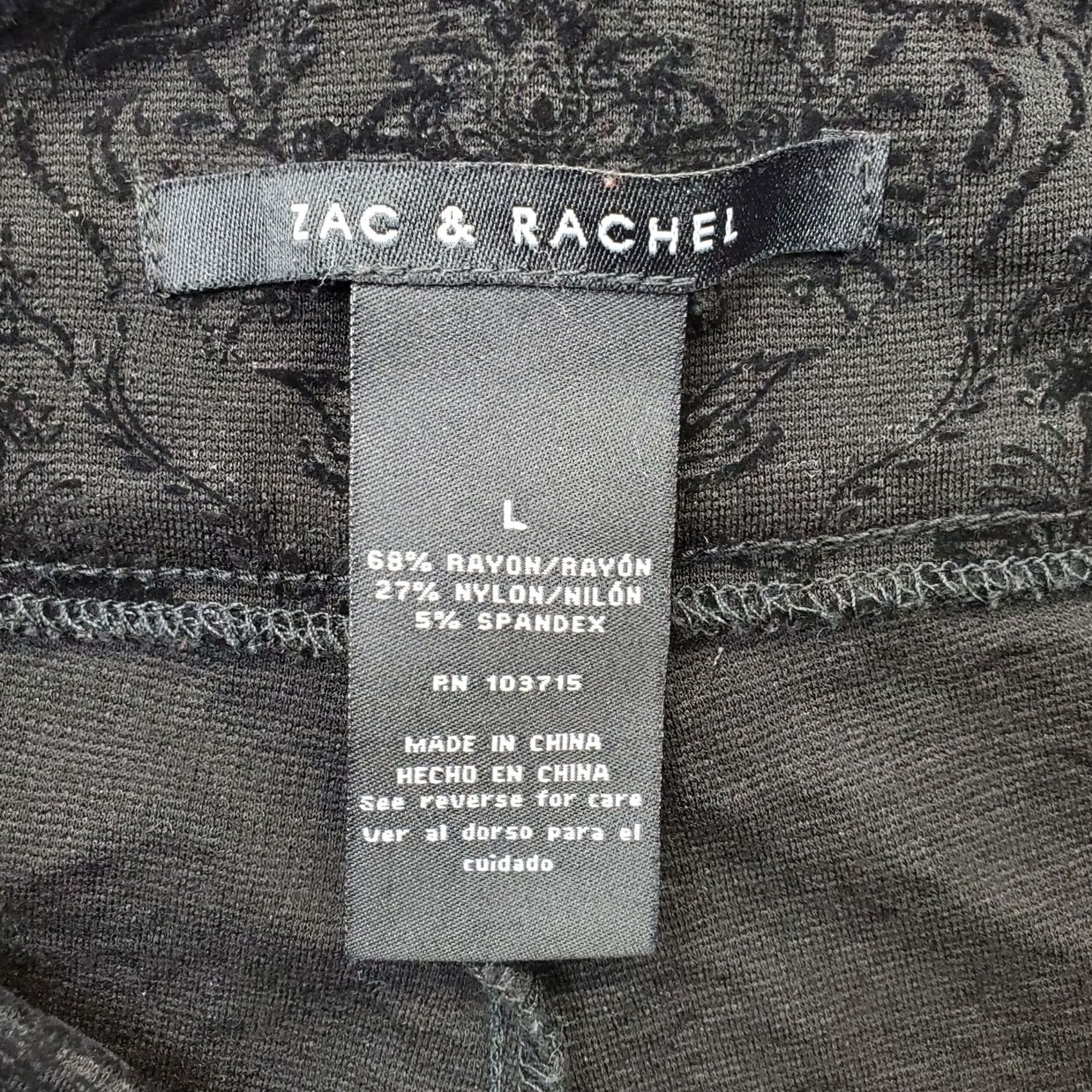 Vintage Zac & Rachel Pants Womens Large Black Geo Print Rayon Stretch High Waist Pull On Size 36" / US 14 / IT 50 - 7 Thumbnail