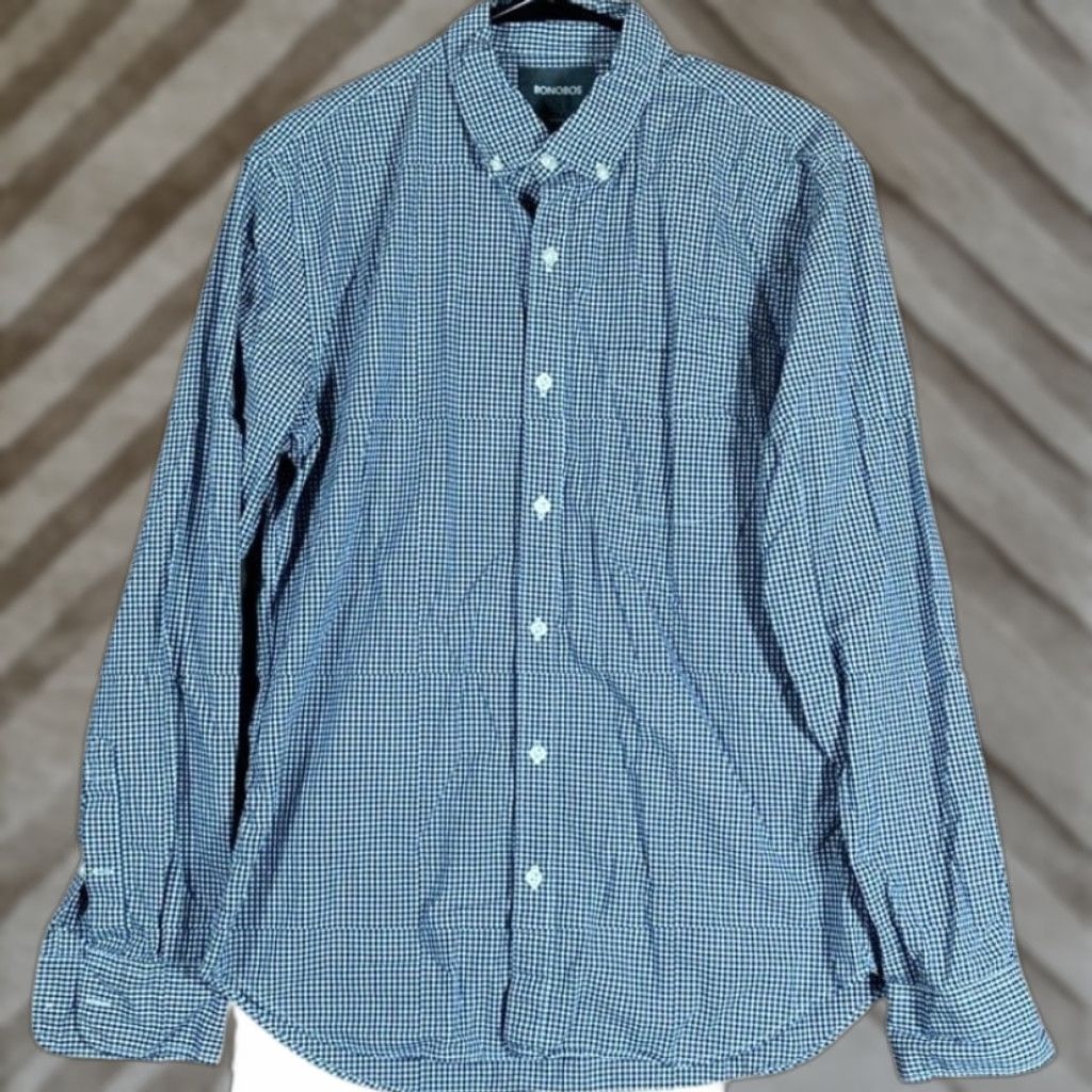 Bonobos Bonobos Men Shirt Blue White Gingham Plaid Slim Collared Button Down Stretch M Shirt Size US M / EU 48-50 / 2 - 1 Thumbnail