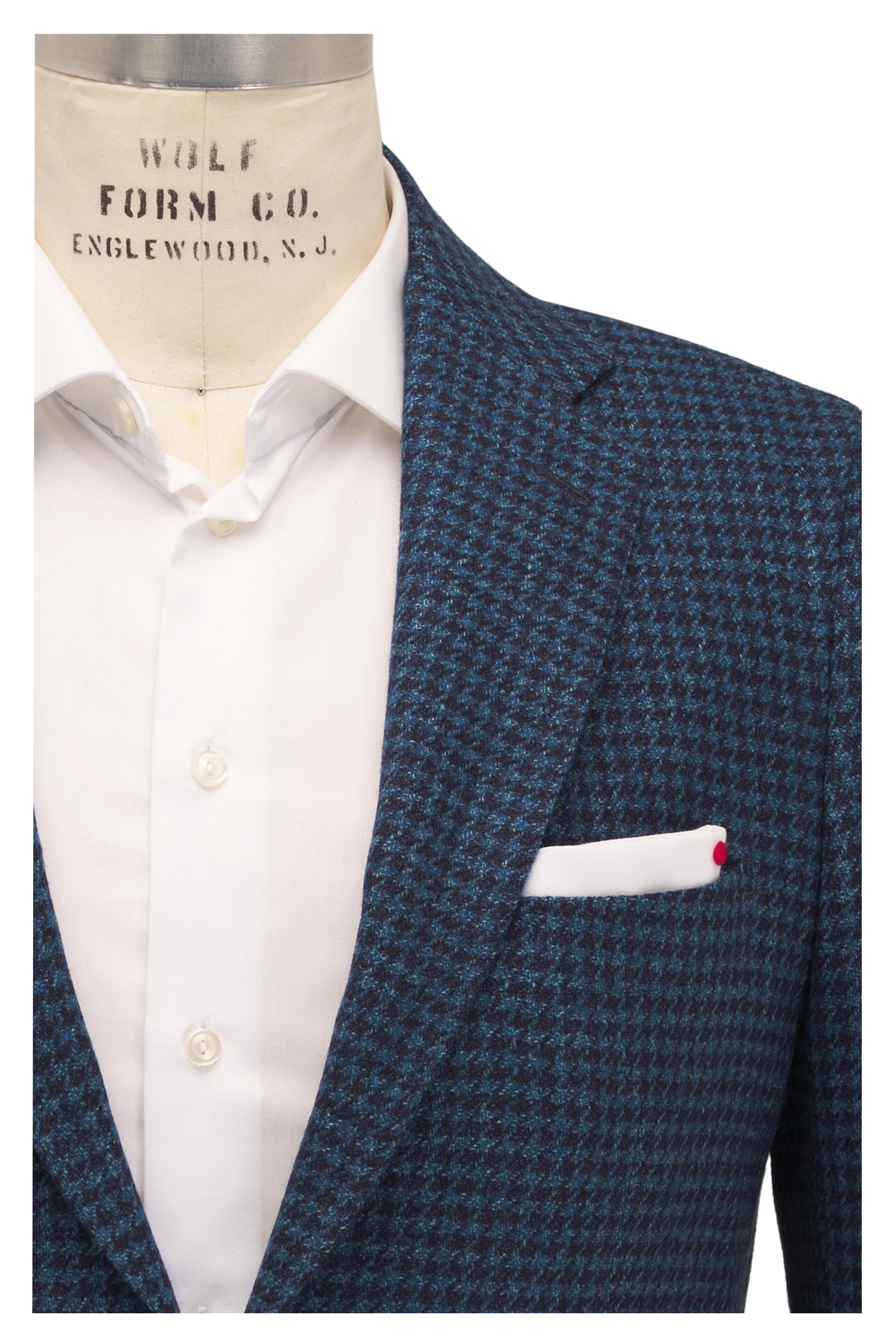 Kiton o1mtch0225 Houndstooth Sportcoat in Teal Size US L / EU 52-54 / 3 - 2 Thumbnail