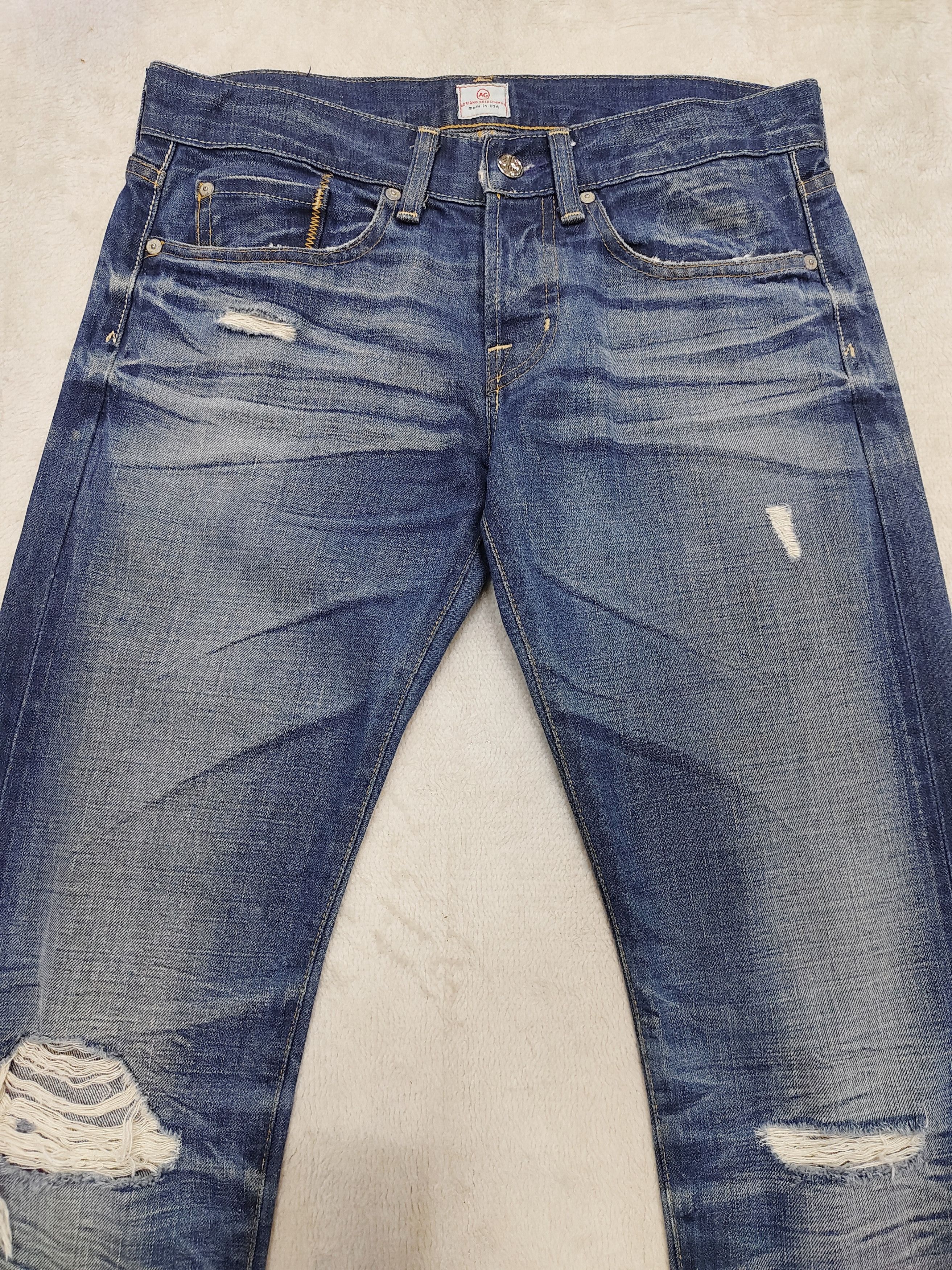 AG Adriano Goldschmied AG Silver Button Distressed Selvegde Slim Straight Jeans Size US 31 - 2 Thumbnail