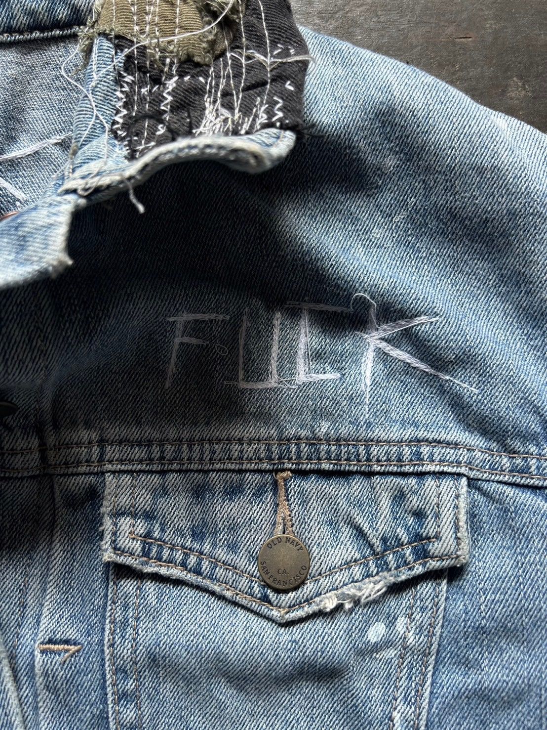 Vintage Grail* Vintage "FUCK" Patchwork Denim Jackets by DARKPULL Size US S / EU 44-46 / 1 - 6 Thumbnail