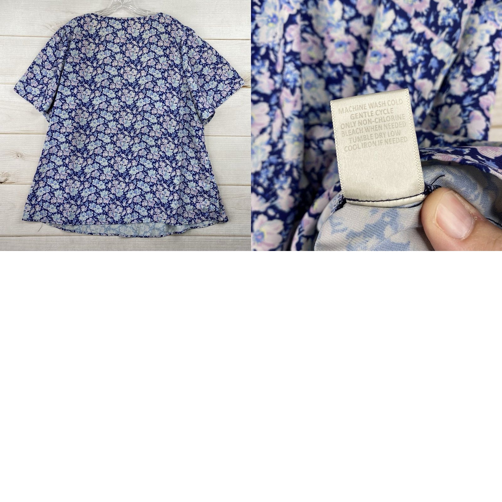 Vintage Skies are Blue Skies are Blue Top Womens 2X Curvy Floral Short Sleeve V Neck Blouse Blue Bohemian 2X Womens Size XXL / US 16-18 / IT 52-54 - 8 Thumbnail