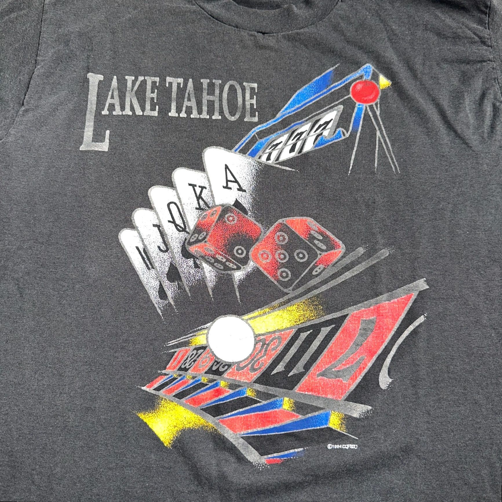 Fruit Of The Loom VINTAGE Lake Tahoe Casino Gambling T Shirt Black 1994 90s FT L Men Crew Neck Short Sleeve Fruit of the Loom Poker Cards Size US L / EU 52-54 / 3 - 2 Thumbnail