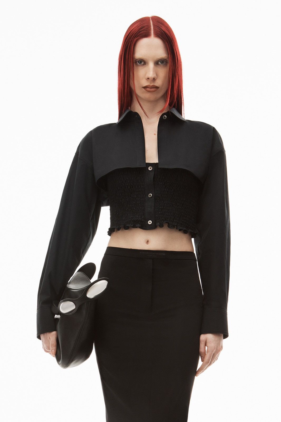 Alexander Wang ALEXANDER WANG LAYERED SMOCKED CAMI IN COMPACT COTTON CROP Size S / US 4 / IT 40 - 1 Thumbnail