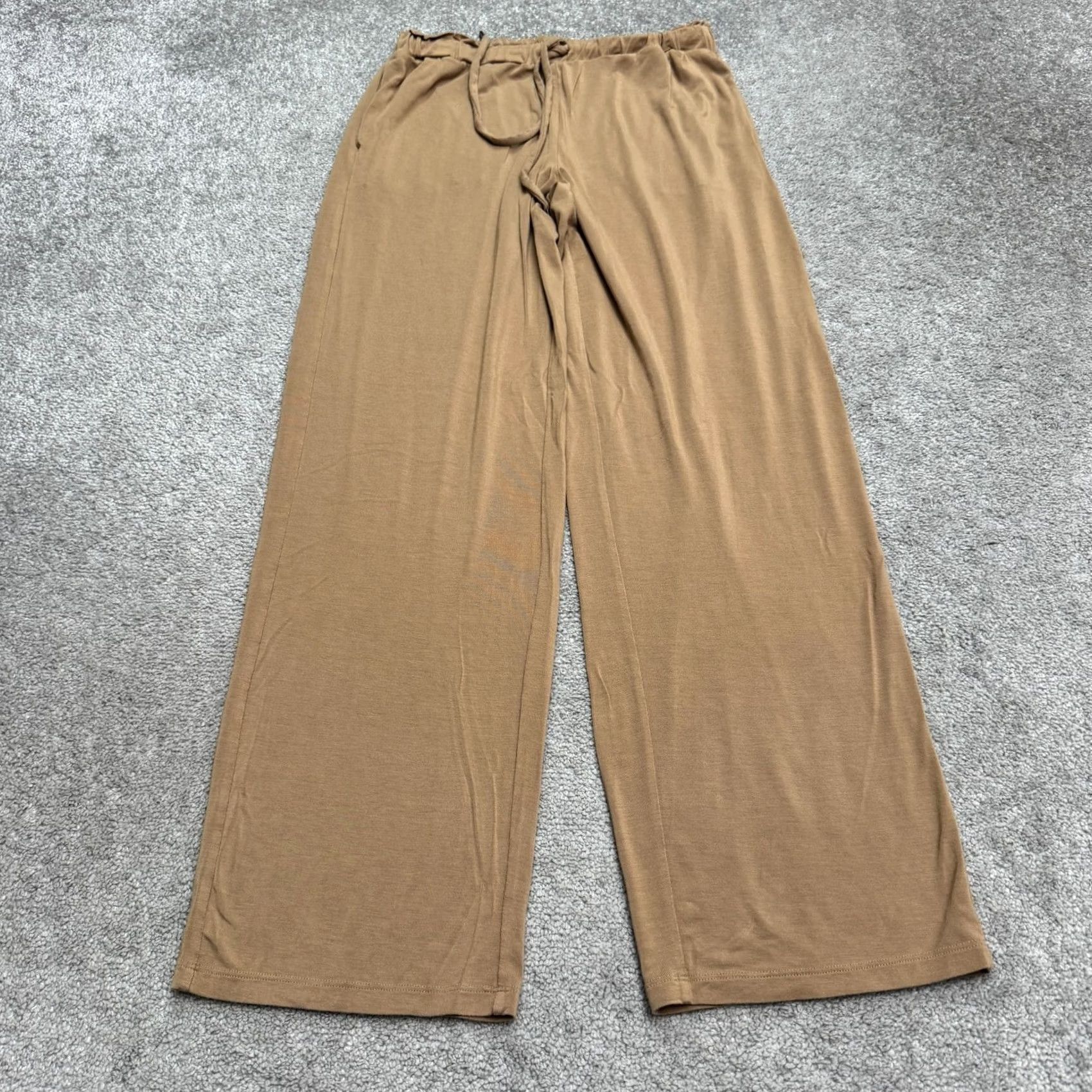 Vintage Knix Lounge Pants Womens Small Camel Brown Modal Elastic Waist Wide Leg Casual Size 28" / US 6 / IT 42 - 2 Thumbnail